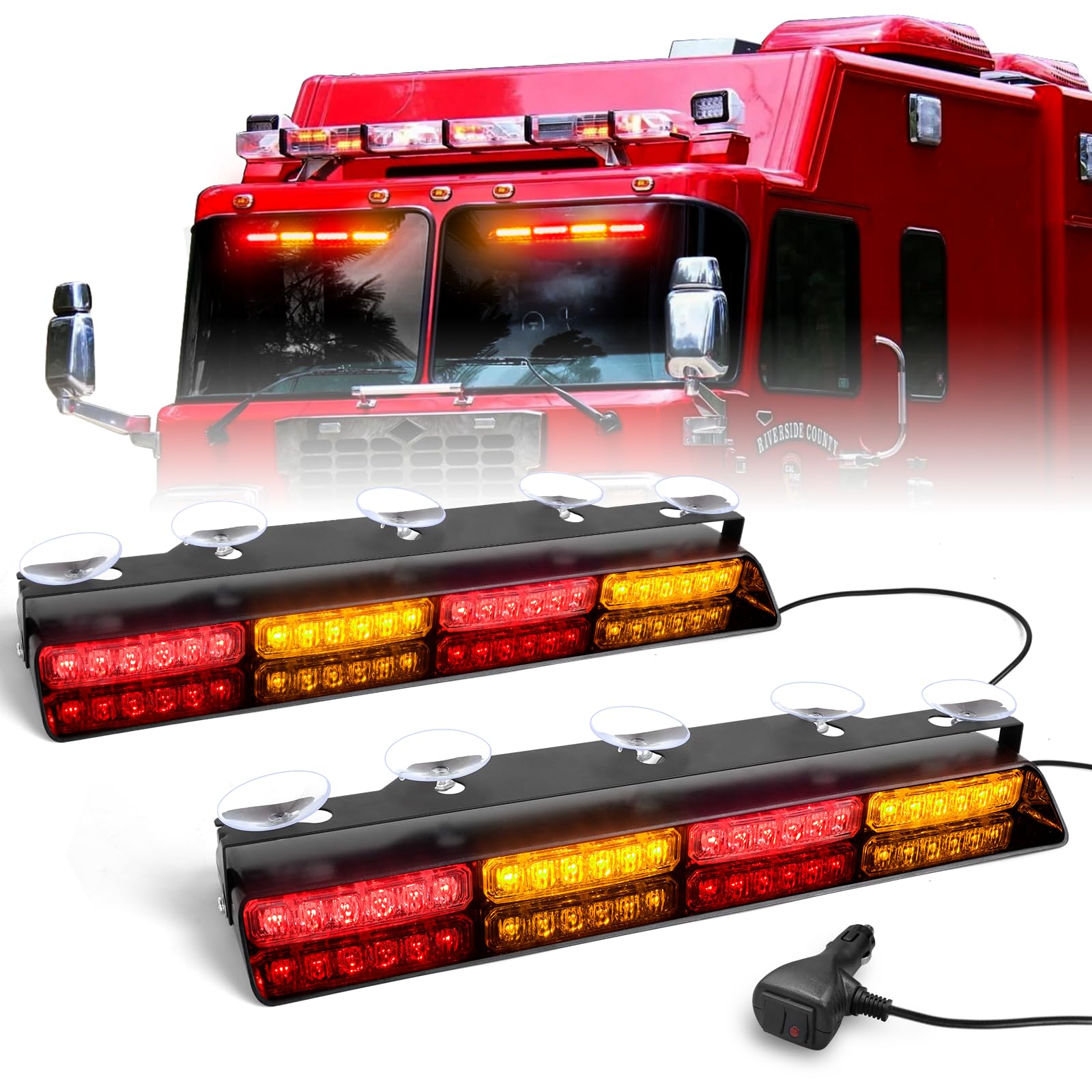 Hlauto 6Z4J Emergency Dash Strobe Lights: 2X16.8 Inch Red Amber Safety Lights, 48 Led Flashing Warning Hazard Interior Windshiel