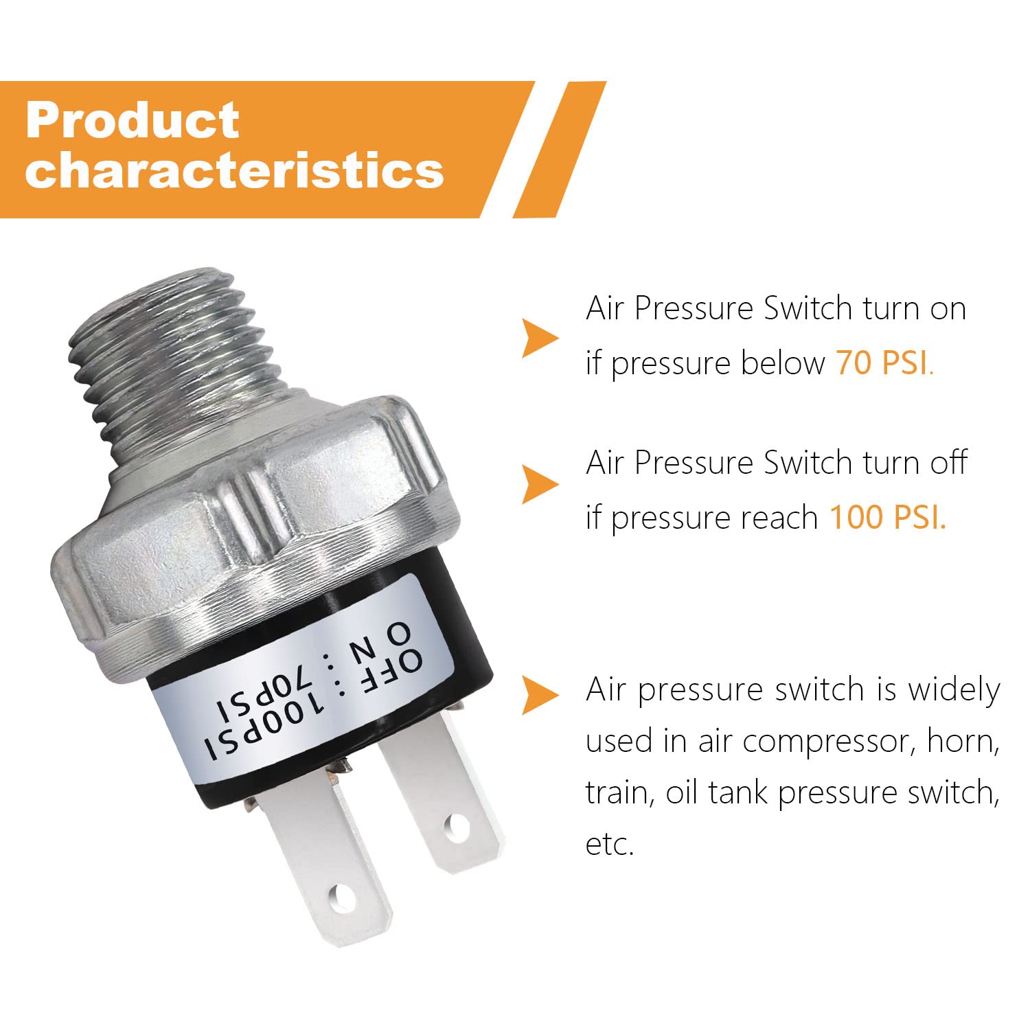 Mankk Air Pressure Switch 70-100 Psi Thread 1/4''Npt 24V 12V Dc Air Compressor Pressure Switch For Air Horn Train 70-100-1/4''Np