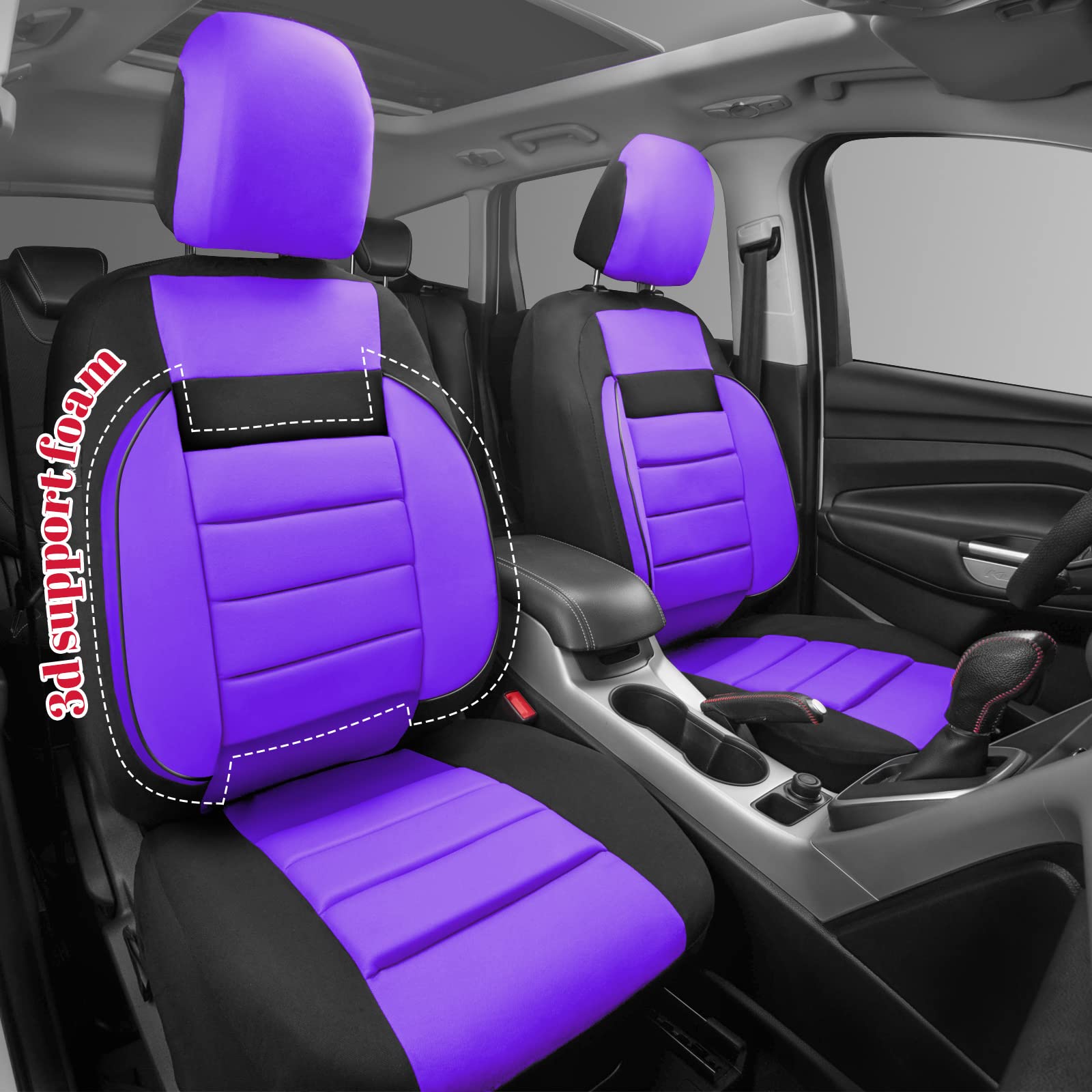 CAR PASS 6PCS 3D Foam Cushion Back Support Universal Fit Elegance Two Front Car Seat Covers,for Automotive SUV,Van,saden,Trucks