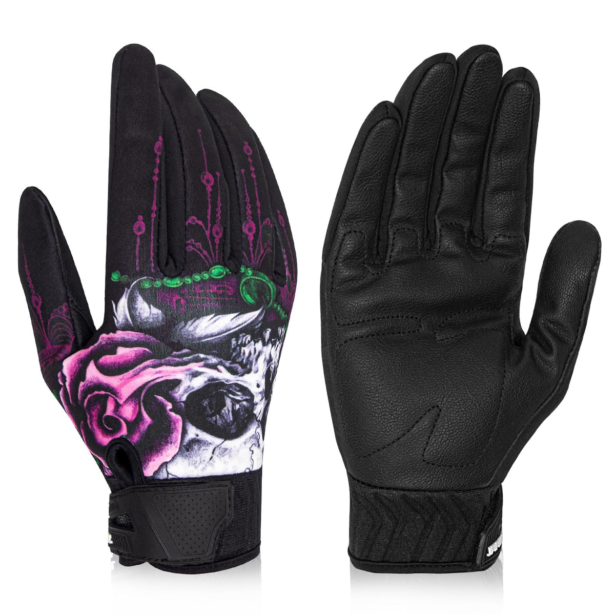 Rigwarl Leather Motorcycle Gloves - Warm Winter Ten-Finger Touchscreen Mountain Bike Gloves For Men And Women, Skeleton Skull De