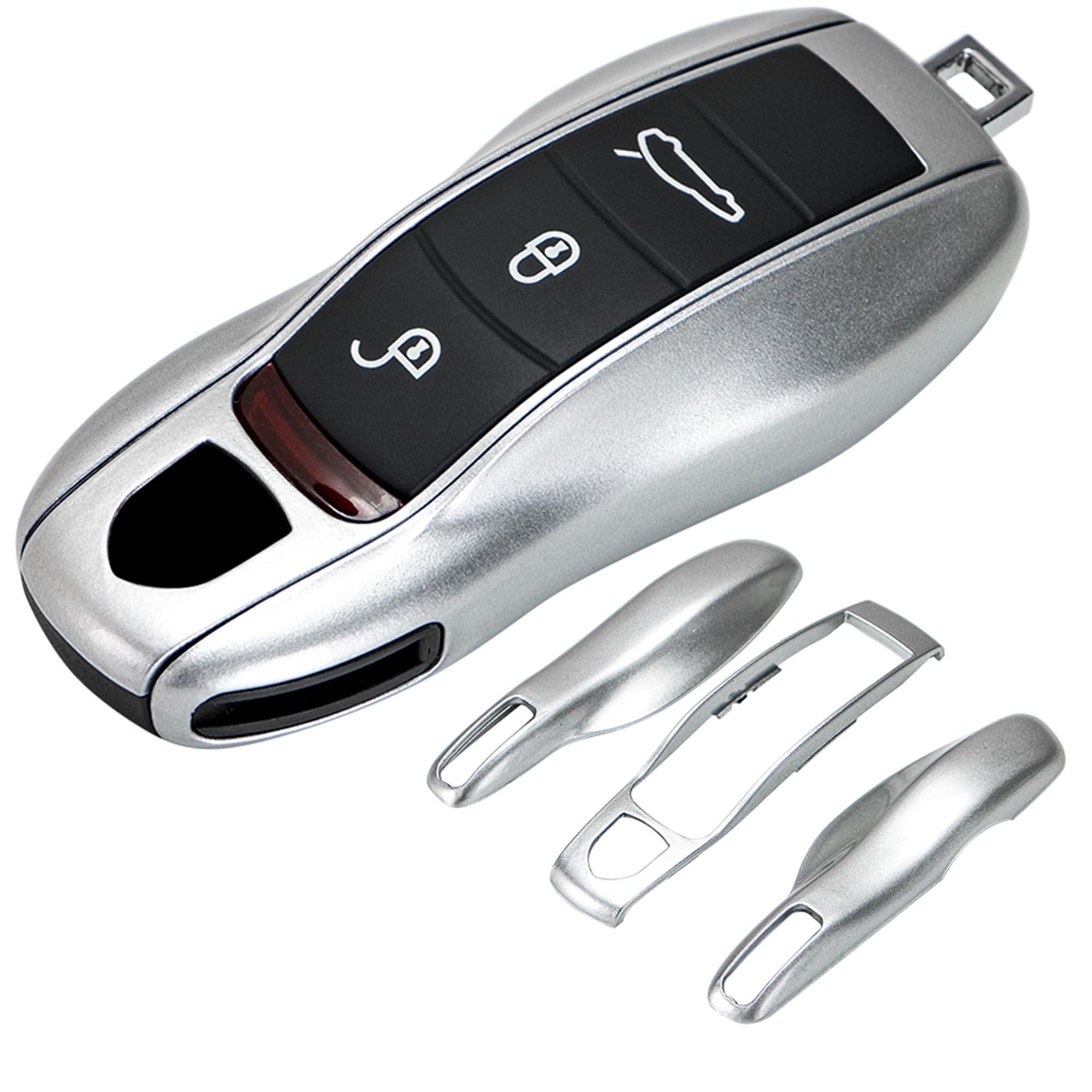 Aerobon 3-Piece Painted Key Cover Key Fob Shell Compatible With Porsche Key Shell Replacement (Mk1, Silver)