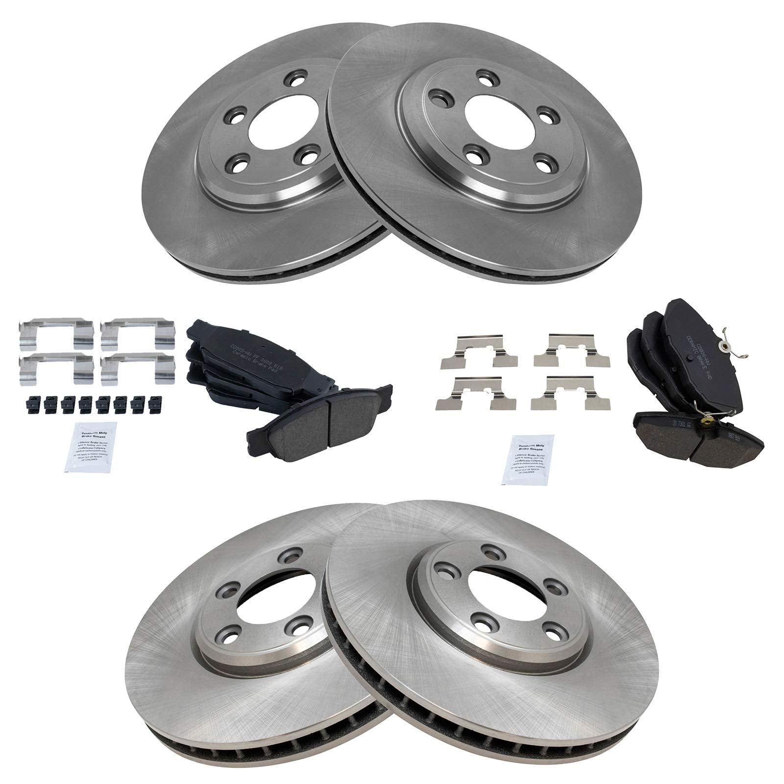 Trq Front And Rear Brake Pad & Rotor Kit Brake Pads Brake Rotor Ceramic Compatible With 2002-2005 Ford Thunderbird 2000-2002 Jag