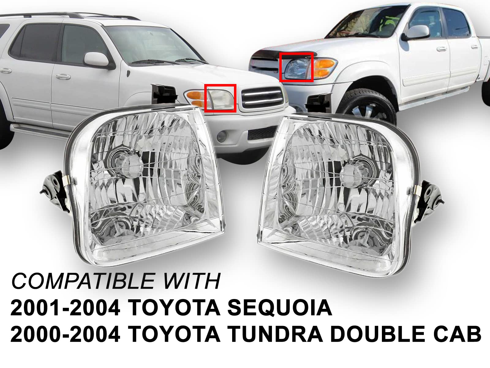 Apa Replacement Head Light For 2000 2001 2002 2003 2004 Tundra (Double Cab Model Only) 2001 2002 2003 2004 Sequoia Pair Passenge