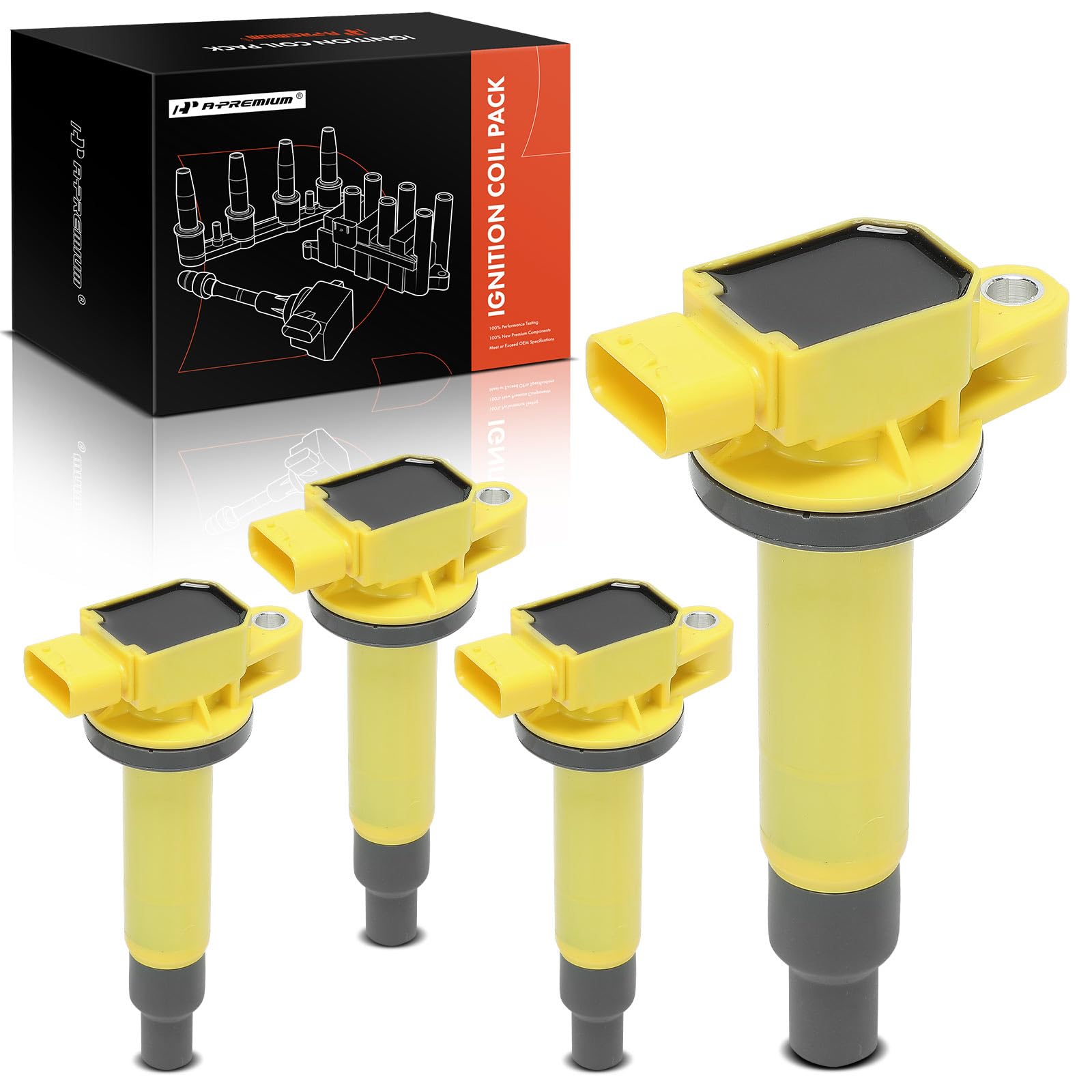 A-Premium (Yellow) Engine Ignition Coil Pack Compatible With Toyota Prius 2001-2009, Prius C 2012-2019, Yaris 2006-2018, Echo 20