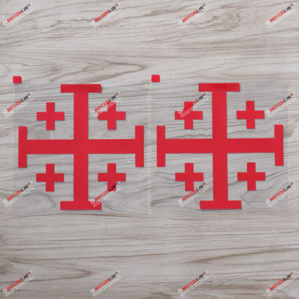 2X Red 6'' Jerusalem Cross Crusaders' Cross Five-Fold Cross Decal Sticker Car Vinyl Die Cut No Background