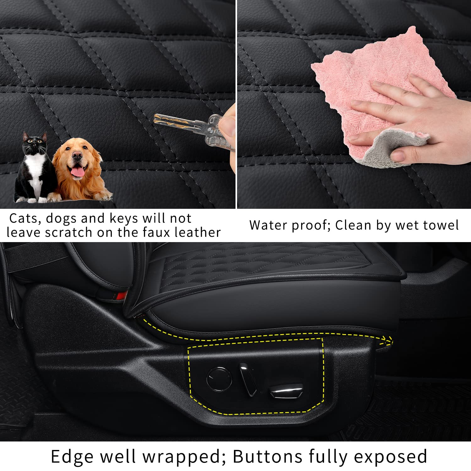 Luckyman Club F150 Faux Leather Seat Covers Fit For 2010-2014 F150 2011-2016 F250 F350 F450 Pickup Trucks(Front Pair, Black 2Pcs