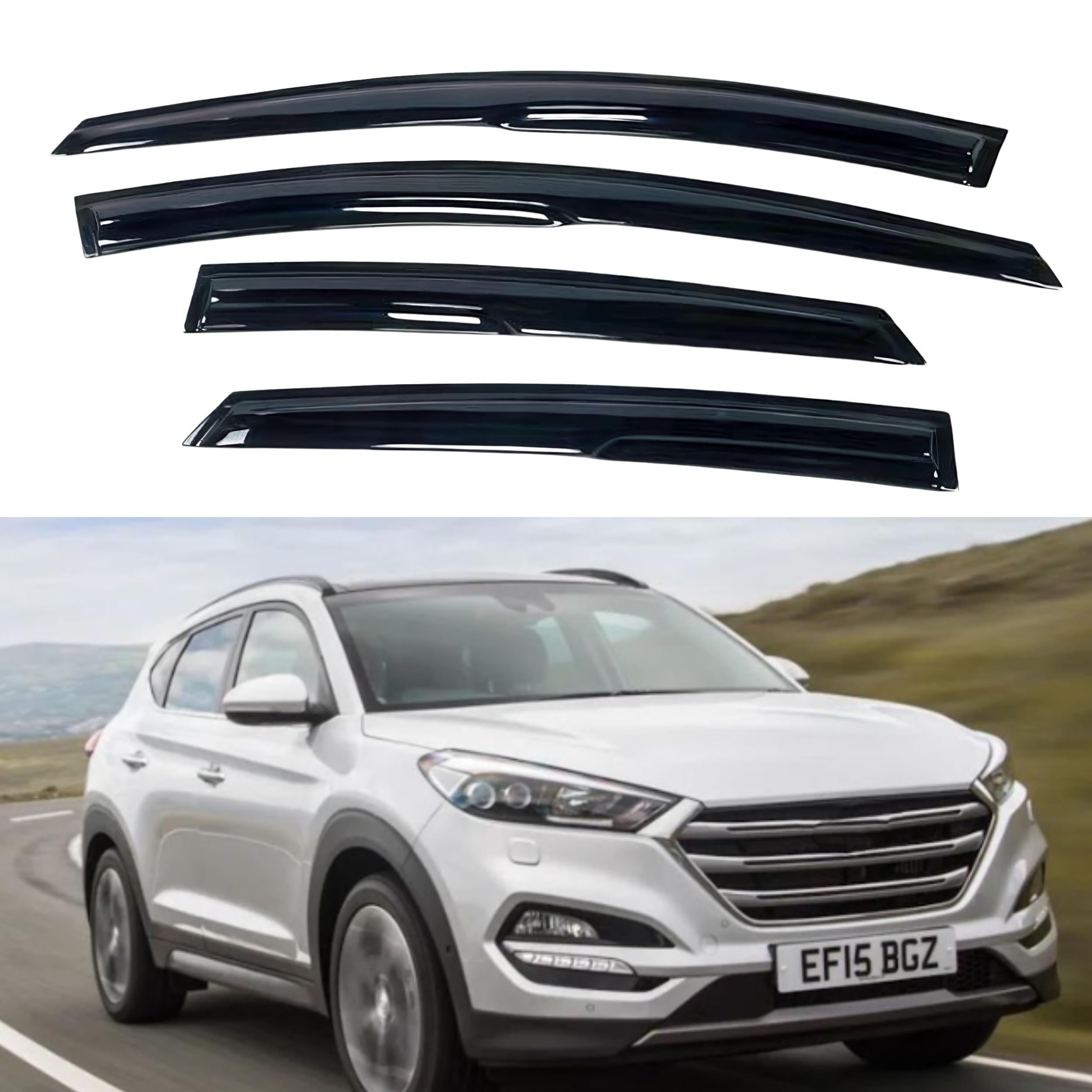 Ig Window Visor For Hyundai Tucson 2010-2015, Rain Guard Tape-On Extra Durable Sun Wind Side Vent Window Deflector Mugen Style,