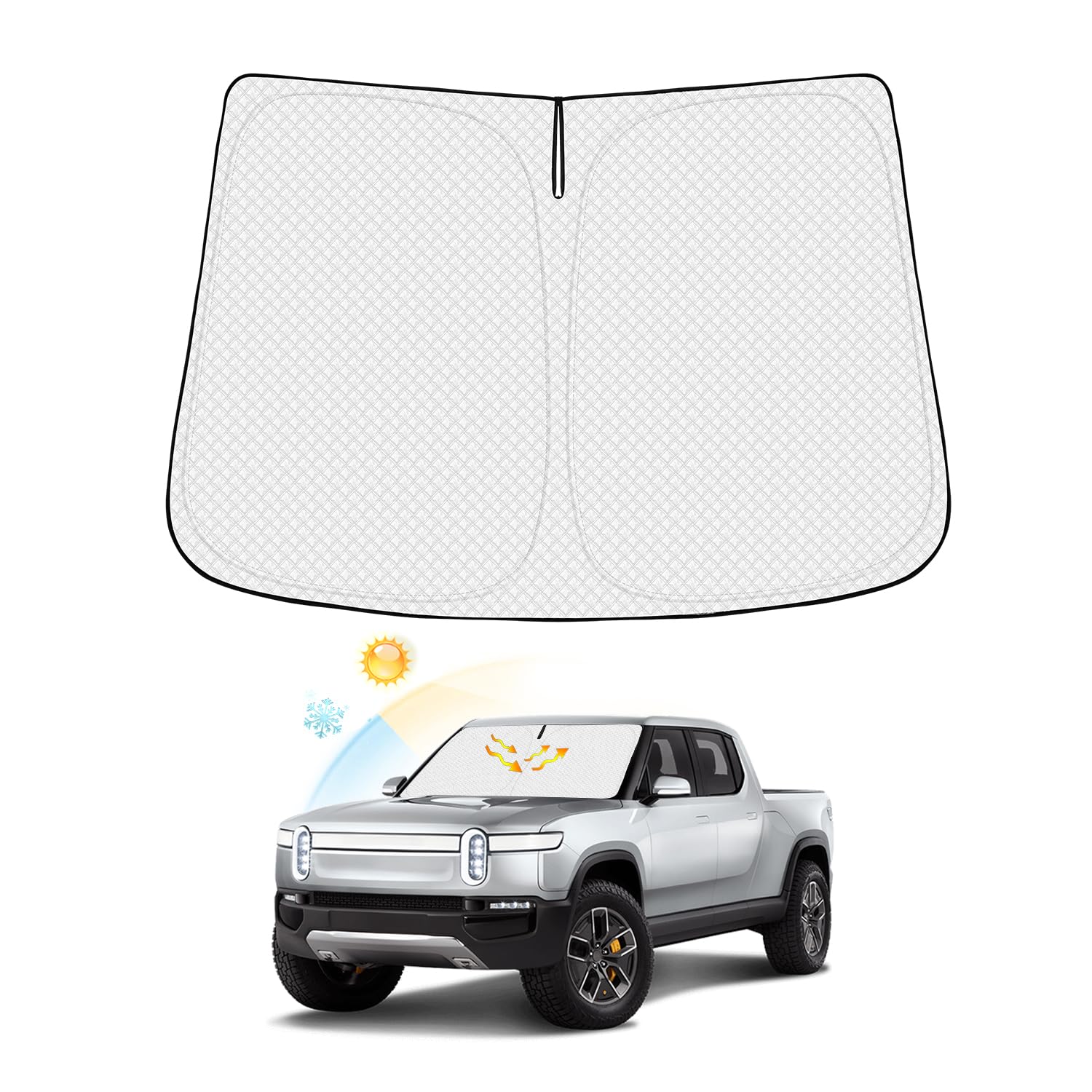 Canvcle Windshield Sun Shade For 2022-2024 2025 Rivian R1T Truck Accessories Thicken 6-Layer Front Window Sunshade Cover Sun Vis