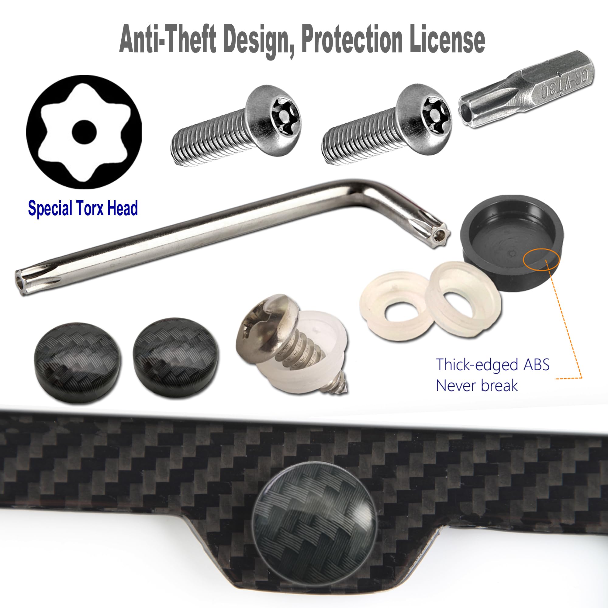 Zxfoog Carbon Fiber License Plate Frame- 100% Handcrafted Real Carbon Fiber Cloth Wrap Holder, Wide Edge Black Stainless Steel C