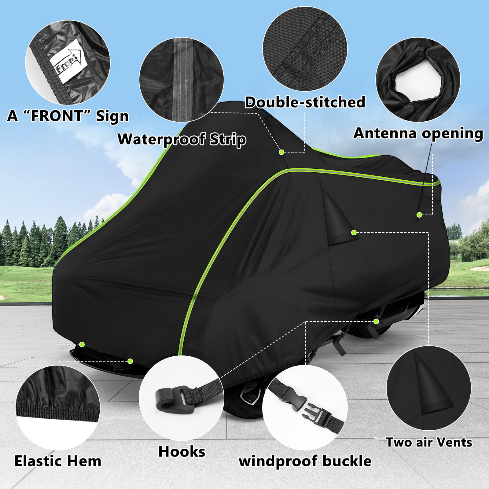 Qunsunus Waterproof Motorcycle Cover For Can-Am Spyder Rt 2020-2023, 420D Trike Motorcycle Cover With Elastic Hem And Buckle For