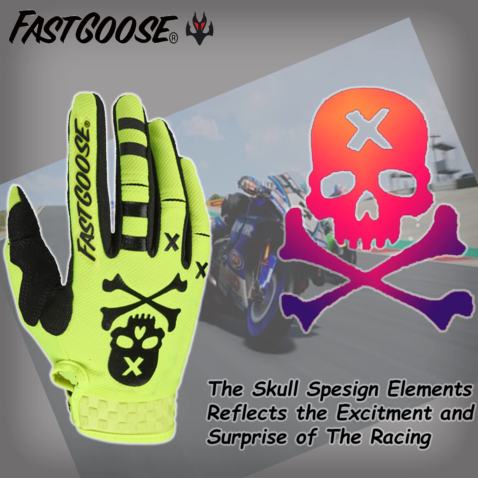 Fastgoose Dirt Bike Motocross Gloves - Motorbike Riding Bike Gloves For Off Road Racing Sports Cycling (Fluorescent Green, Small