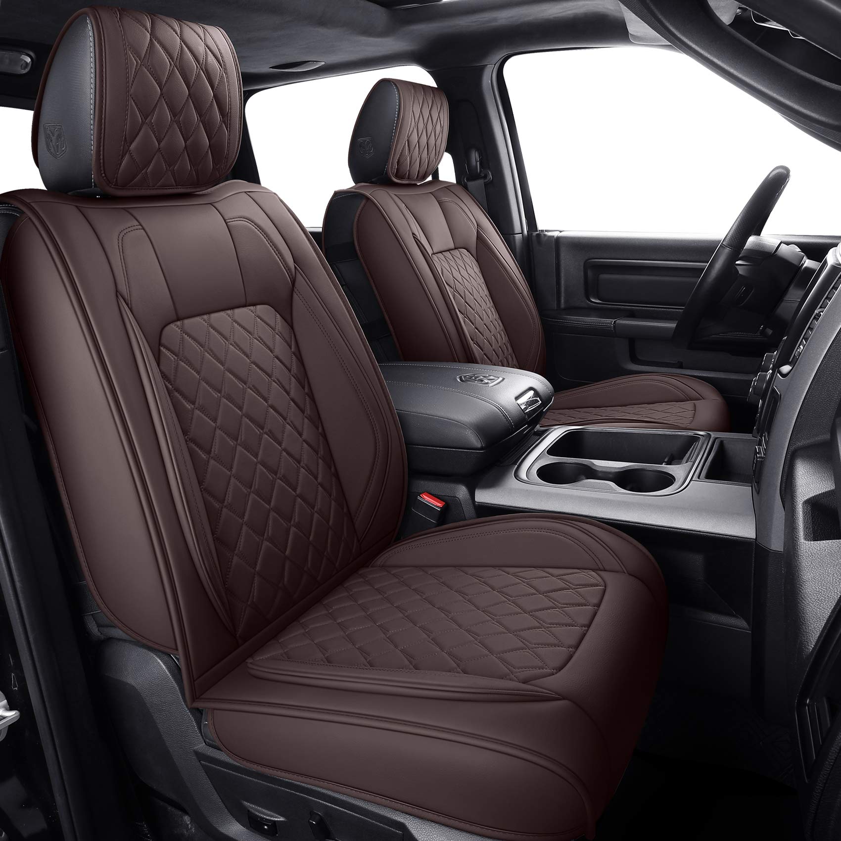 Aierxuan Car Seat Covers For Dodge Ram Custom Fit 2009-2023 1500, 2010-2023 2500/3500 Crew Quad Regular Cab Heavy Duty Truck Pickup Waterproof Leather With Split Bench 40/60(Full Set/Brown)