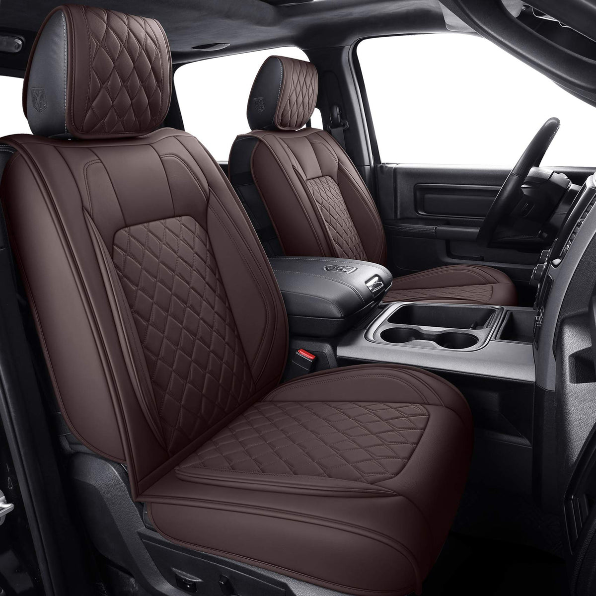 Aierxuan Car Seat Covers For Dodge Ram Custom Fit 2009-2023 1500, 2010-2023 2500/3500 Crew Quad Regular Cab Heavy Duty Truck Pickup Waterproof Leather With Split Bench 40/60(Full Set/Brown)