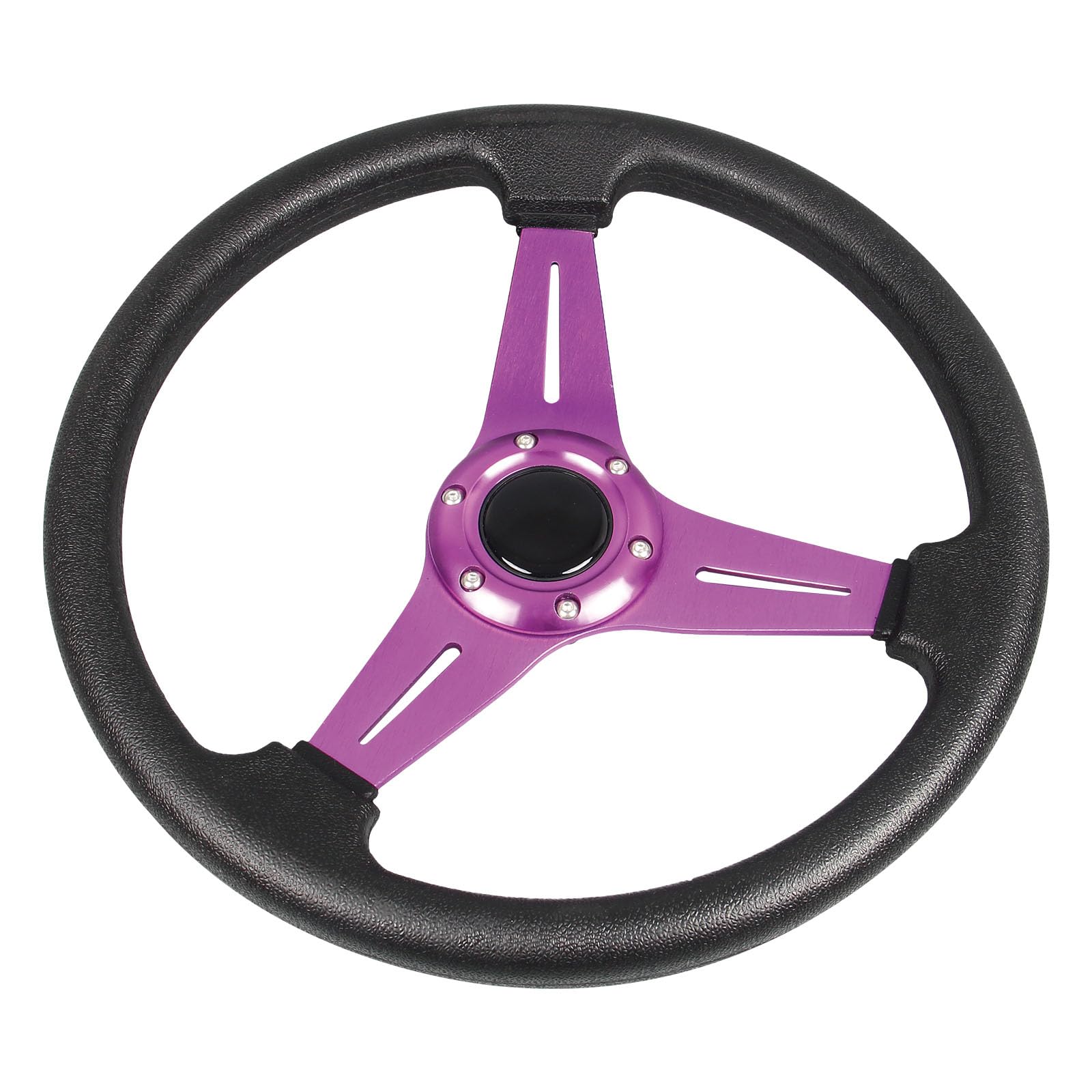 Yehicy Auto Racing Flat Steering Wheel With Purple Spokes 350Mm 13.8   6 Bolts Grip Vinyl Leather Universal Simulation Game Stee