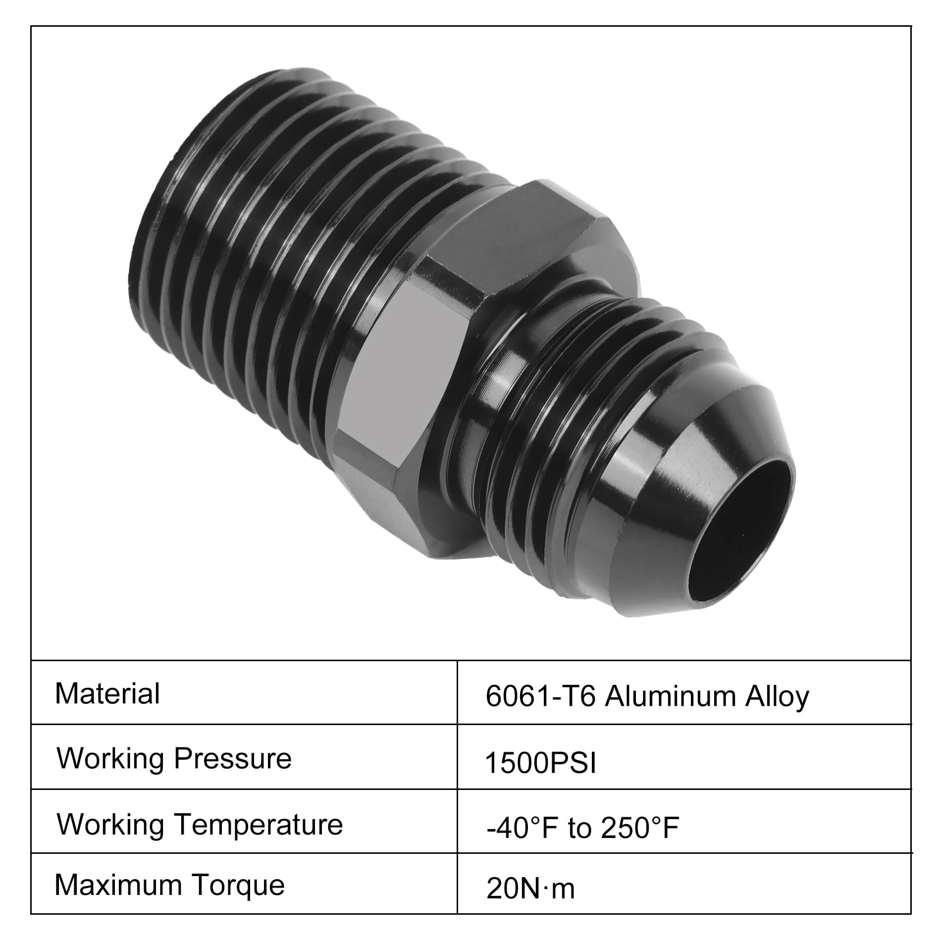 EVIL ENERGY 8AN Male Flare to 1/2'' NPT Pipe Fitting Adapter Aluminum Straight Black 4PCS