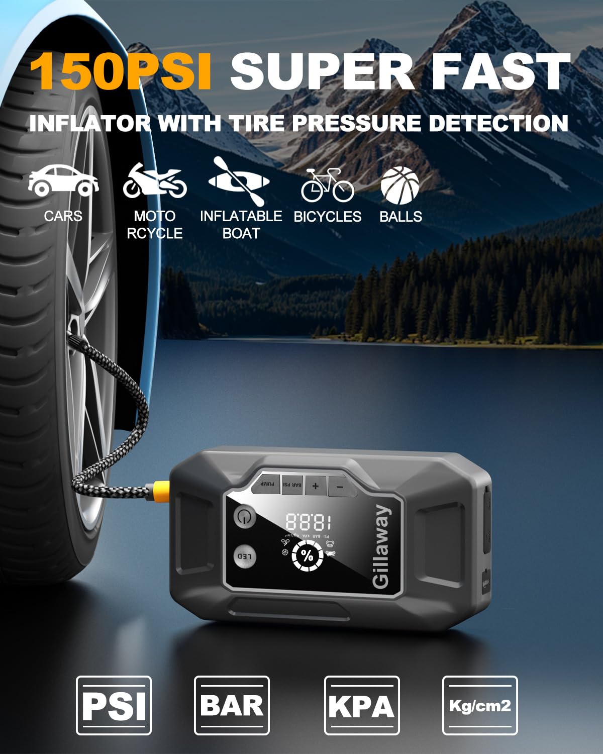 Q11 4000A Car Jump Starter With Air Compressor Combo 150Psi, Portable Car Battery Jump Starter Battery Pack (10L Gas/8.0L Diesel