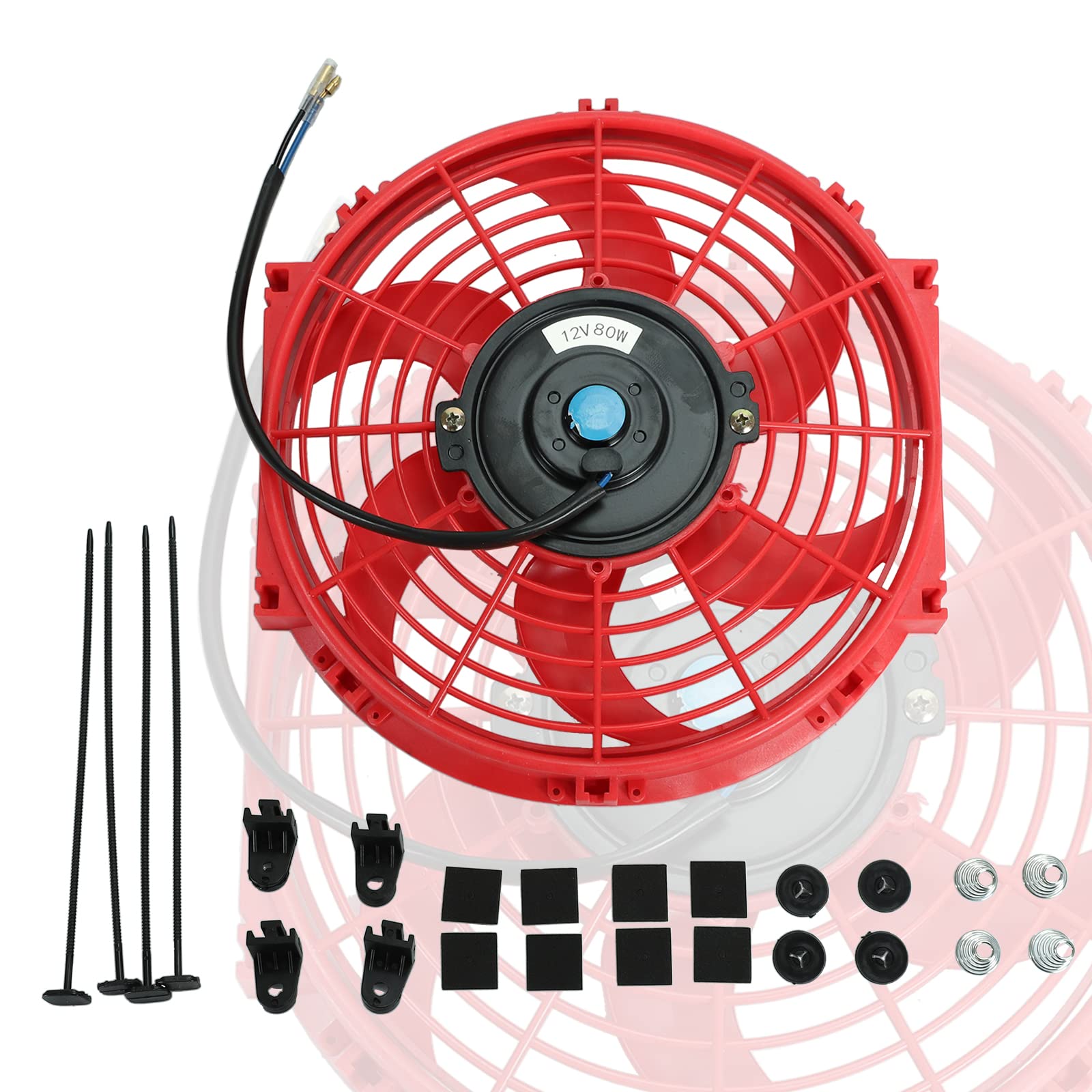 10'' Inch Slim Fan Push Pull Electric Radiator Cooling 12V Mount Universal Kit Red