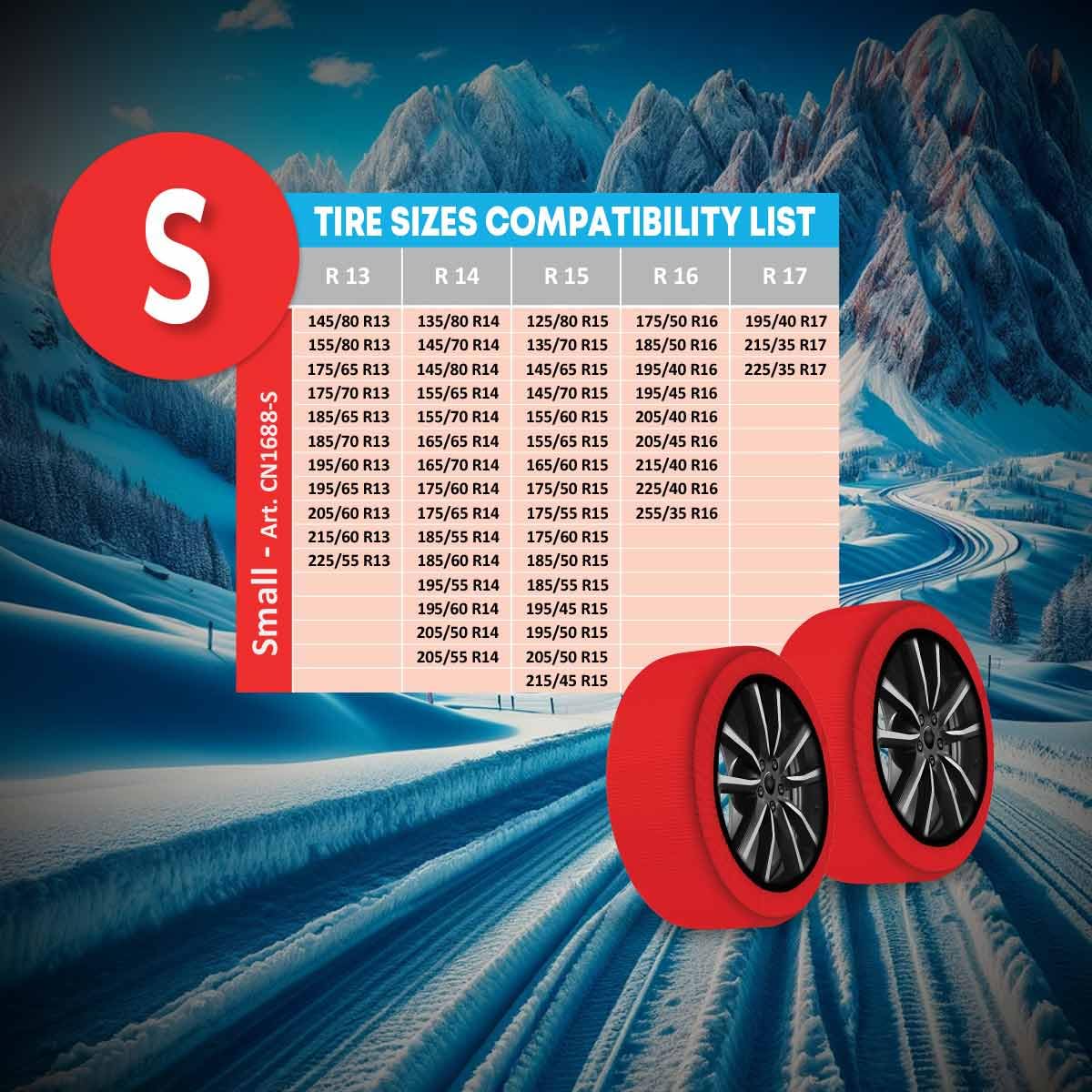 Carall Snow Socks For Car, Red Color, Size S, Textile Snow Chains, Easy Assembly In 2 Minutes, Approved En 16662-1 (Red, S)