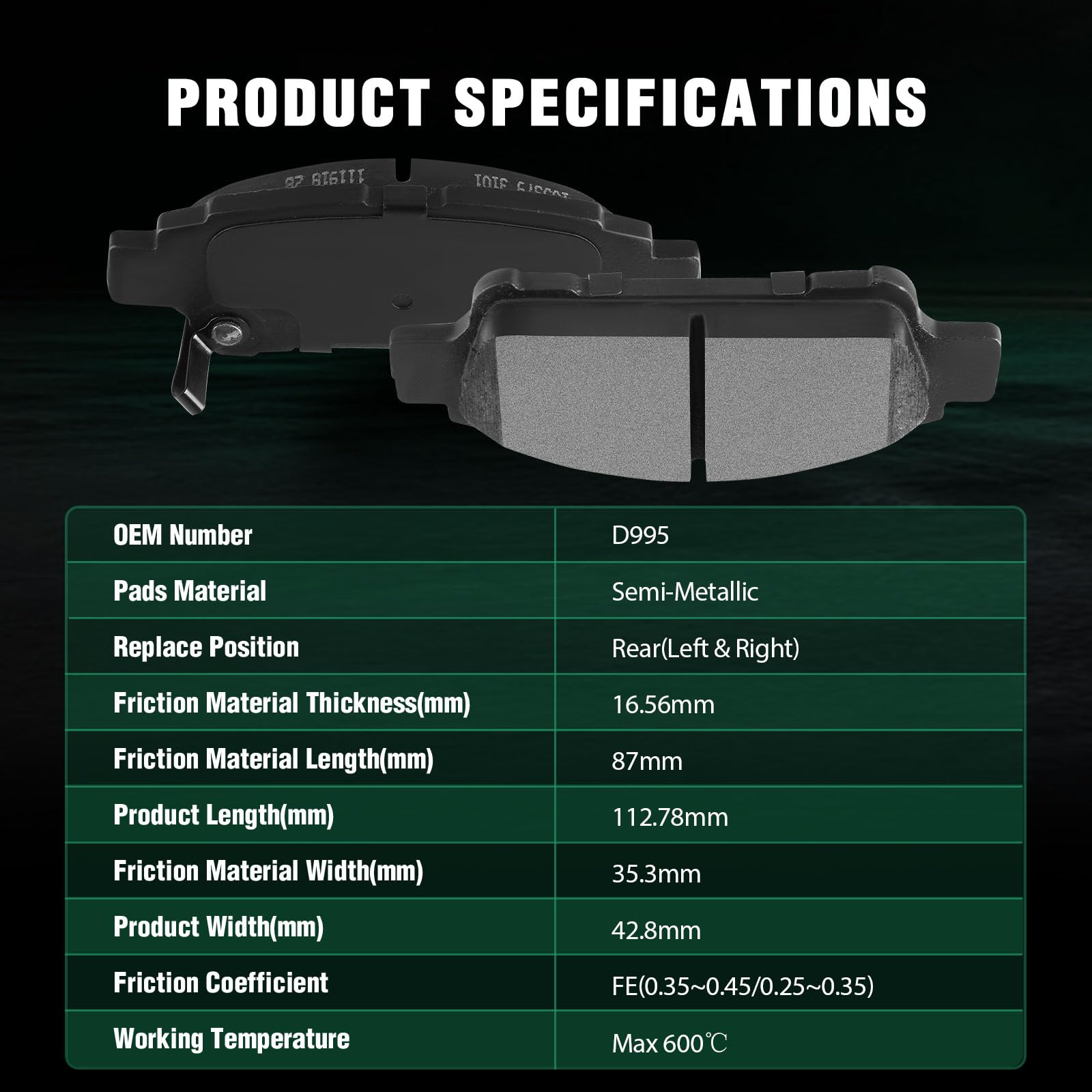 Automuto 4Pcs Rear Semi-Metallic Disc Brake Pads Set D995 For Buick Lucerne 2006-2011,For Cadillac Dts 2006-2011