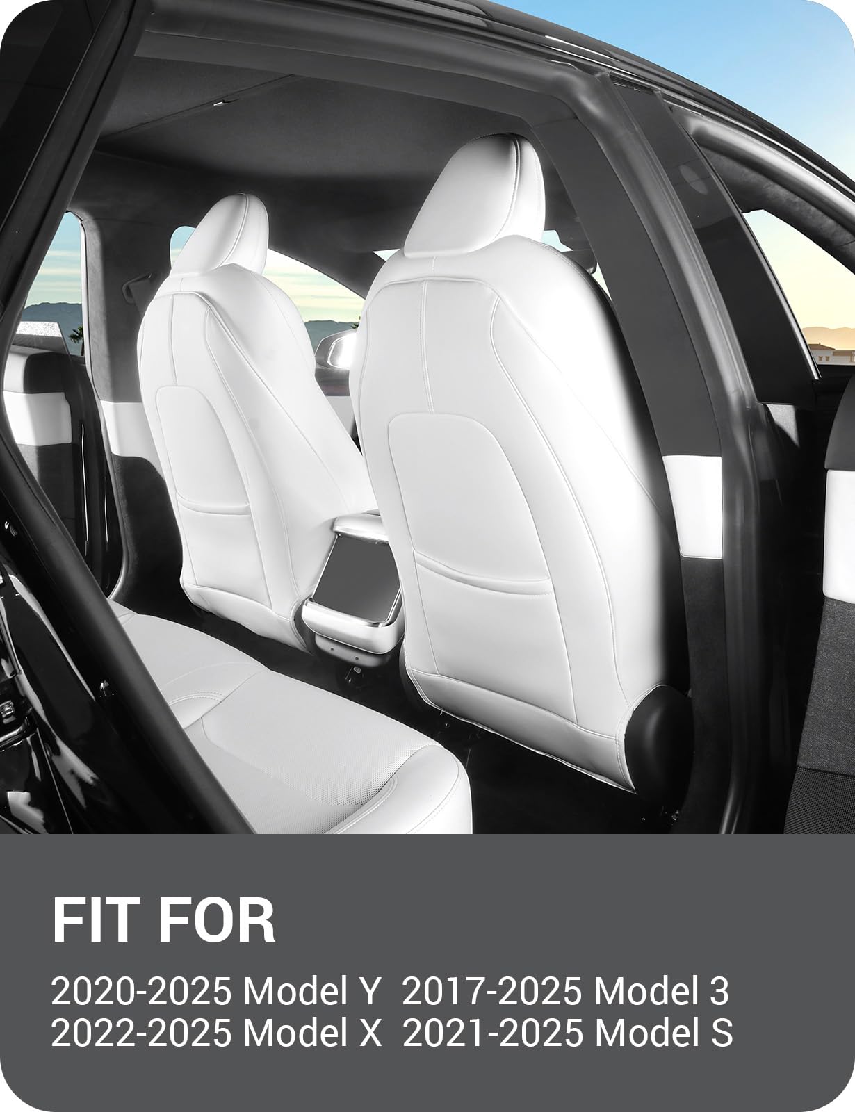 Basenor 2025 Upgraded Tesla Model 3/Y/S/X Leather Seat Back Kick Protector, Backseat Mats For Kids (Extra Organizer Pocket) Wate