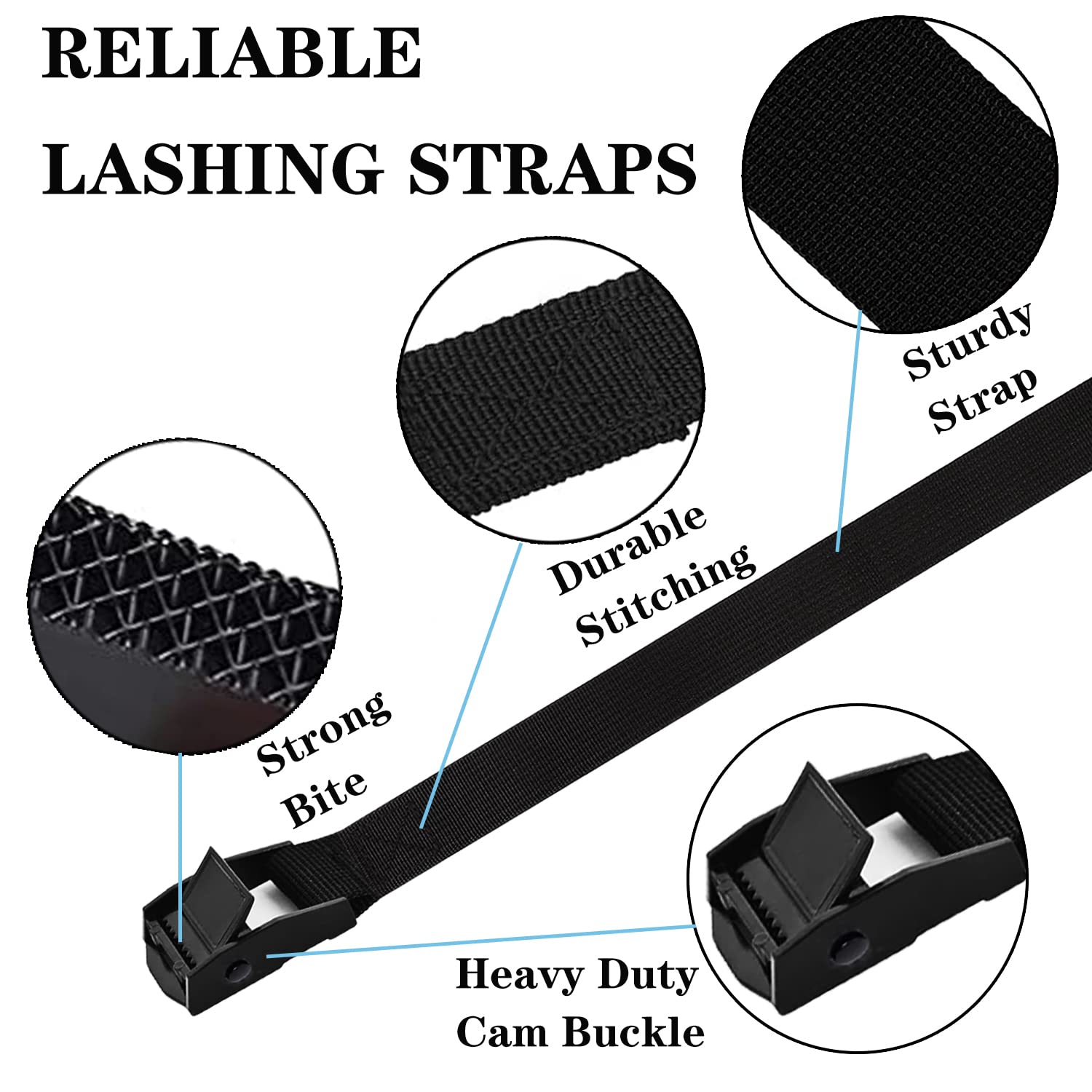 Anfyko Tie Down Strap Fully Upgraded (1 X 13.2' 4Pcs), Thicker Webbing, Stronger Snaps, Bevel Cut Ends, Adjustable Cam Buckle Lashing Straps For Sup, Kayak, Rv, Tourist Car, Trailer,Truck, Motorcycle