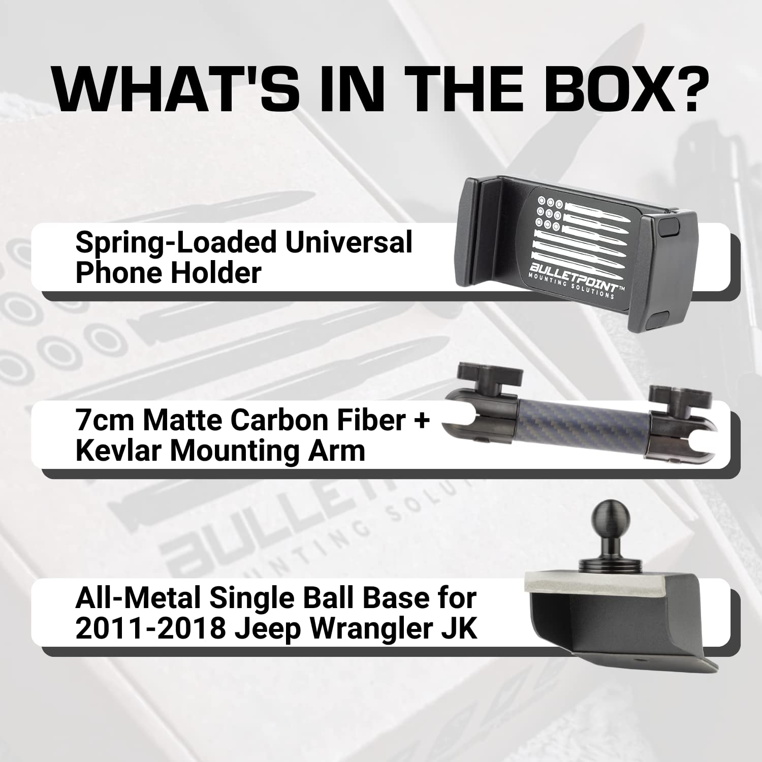 Bulletpoint Dash Mount Cell Phone Holder Compatible with 2011-2018 Jeep Wrangler JK JKU 20mm Ball Mount (Single Ball Metal Base