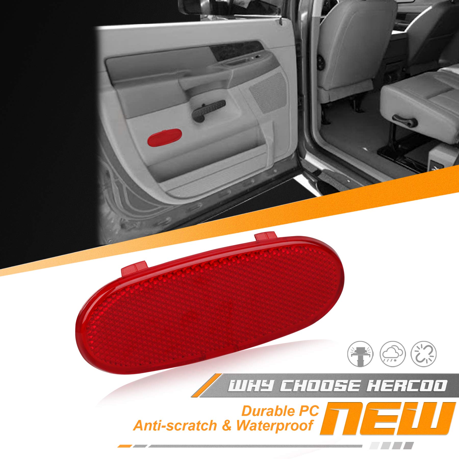 Hercoo Door Panel Reflector Interior Door Reflectors Red Front Reflector Light Cover Compatible With Dodge Ram 1500 2500 3500 Ram 4500 5500 2008-2009 Dodge Durango Chrysler Aspen 2007-2009