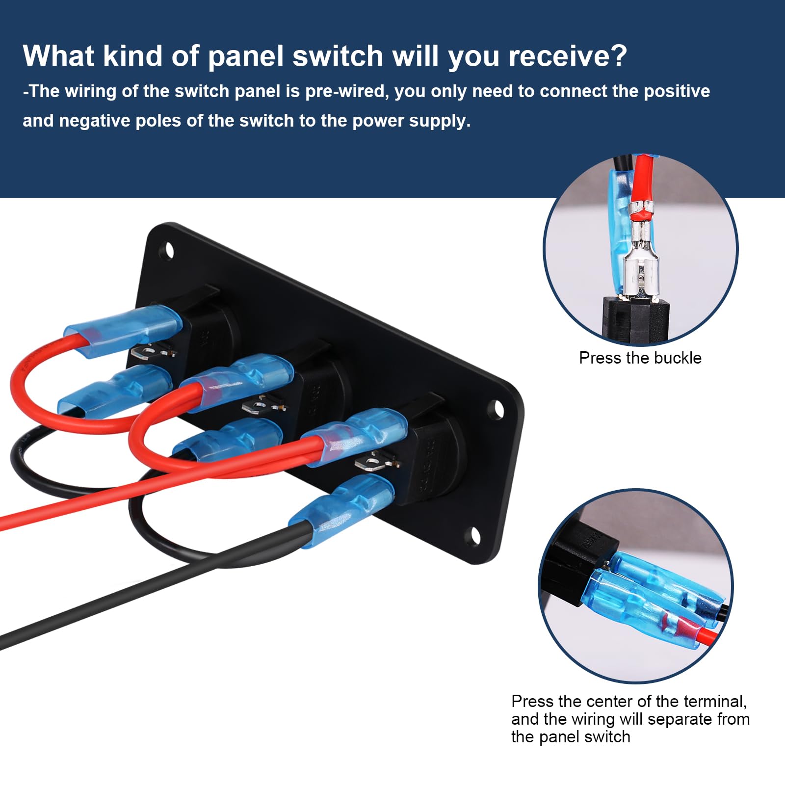 RVZONE 3 Gang Rocker Toggle Switch Panel, DC 12V 20A Blue LED Switch Panel Round Lighted ON Off SPST Switch Control for Ships, Y