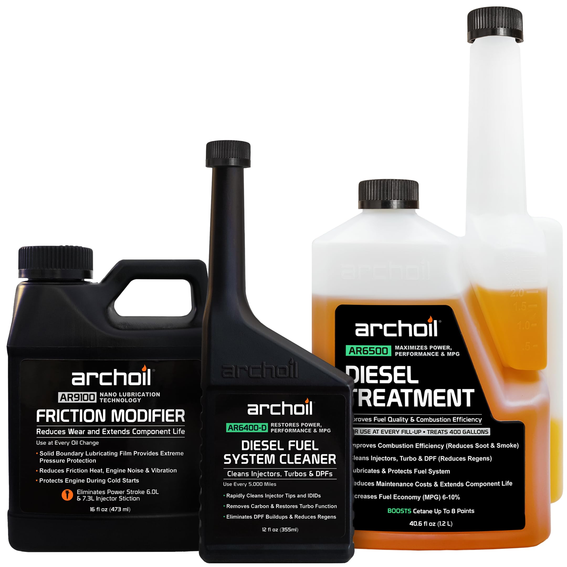 Archoil Ultimate Diesel Kit - Ar9100 Friction Modifier (16Oz) + Ar6500 Diesel Treatment (40Oz) + Ar6400-D Diesel Fuel System Cle