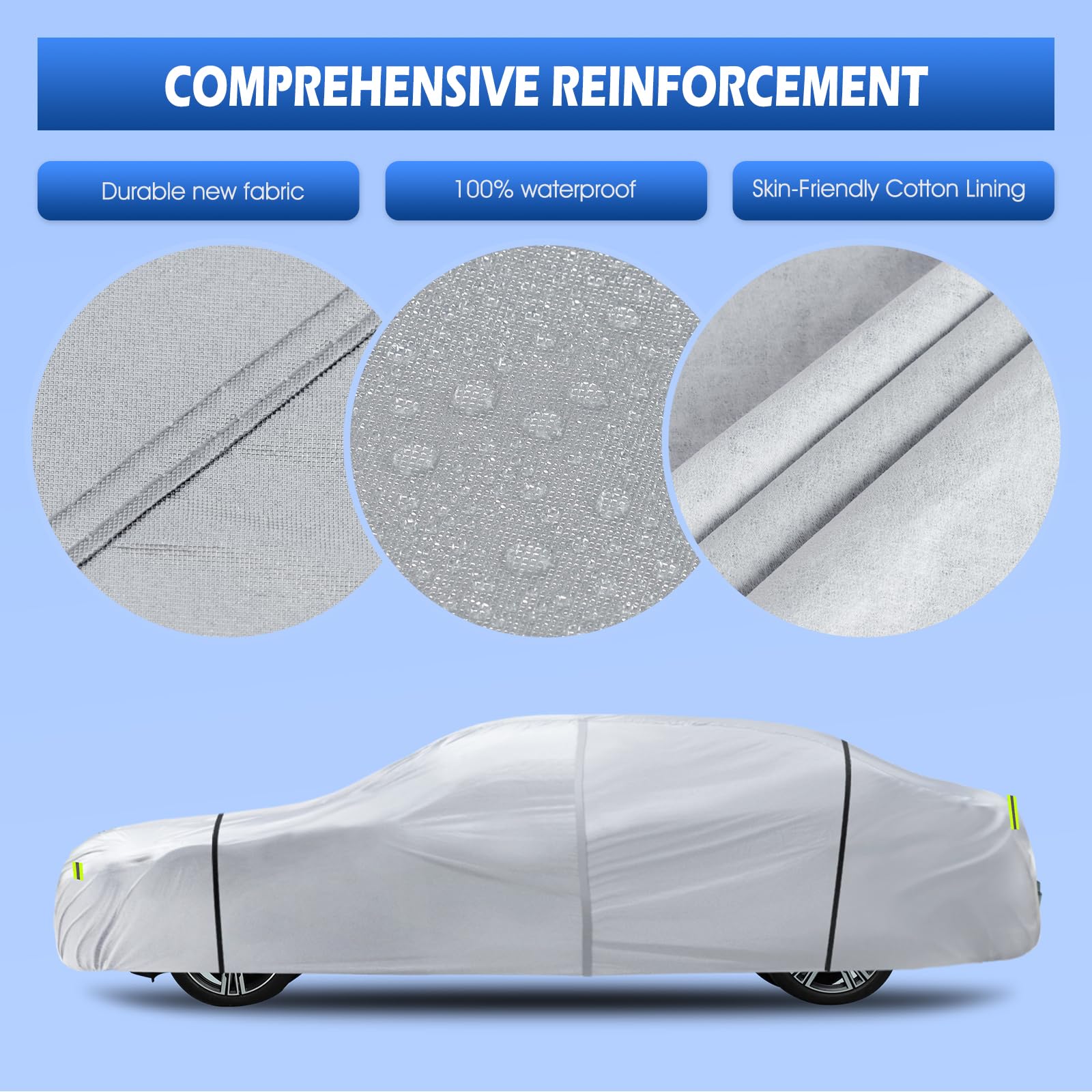 6 Layers Car Cover Waterproof All Weather For Automobiles, Size A4 Universal Fit For Dodge Charger, Lincoln Mkz, Rain Sun Hail P