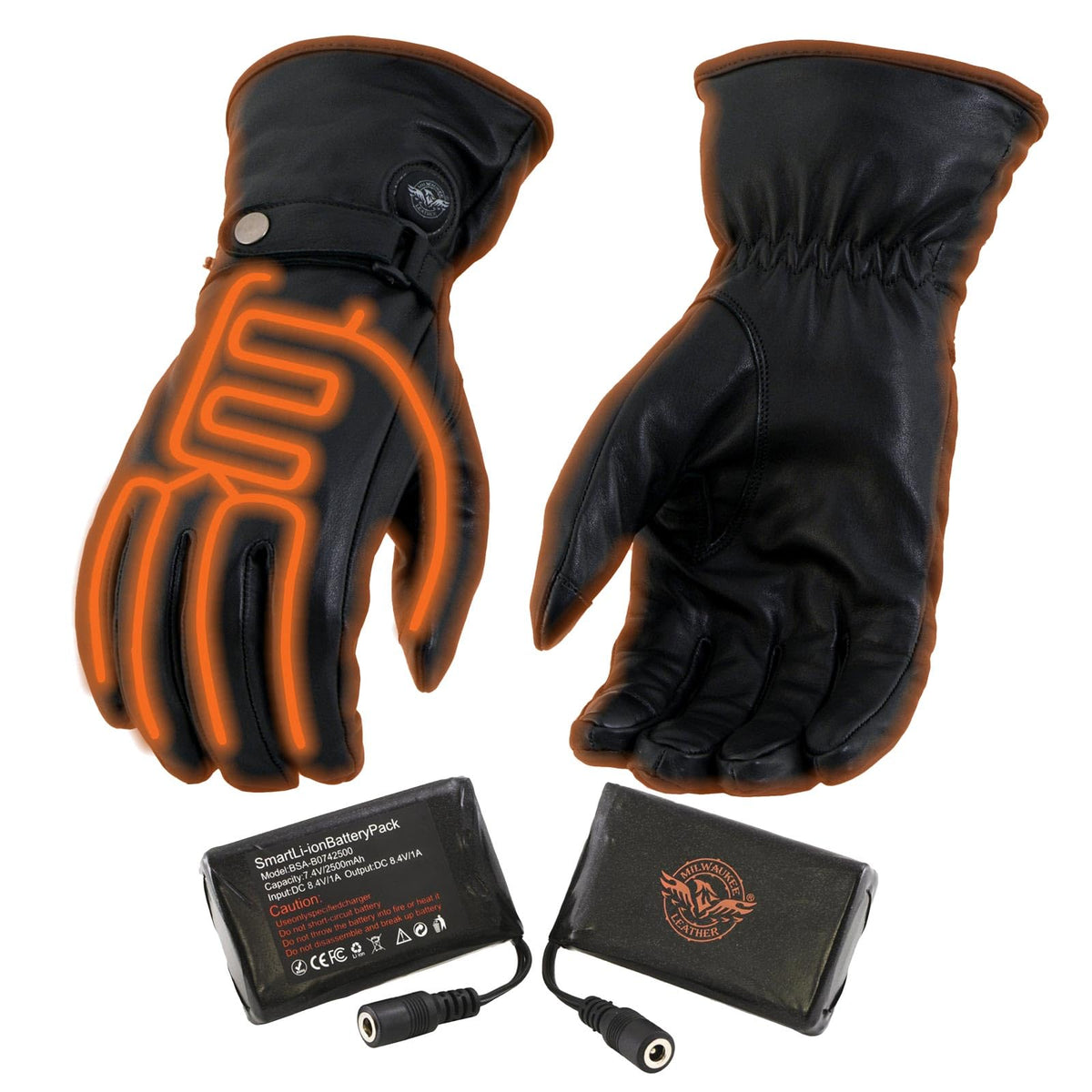 Milwaukee Leather MG7519SET Mens Black Leather Heated Winter Gloves for Motorcycle Ski Hiking w/Battery & i-Touch - Medium