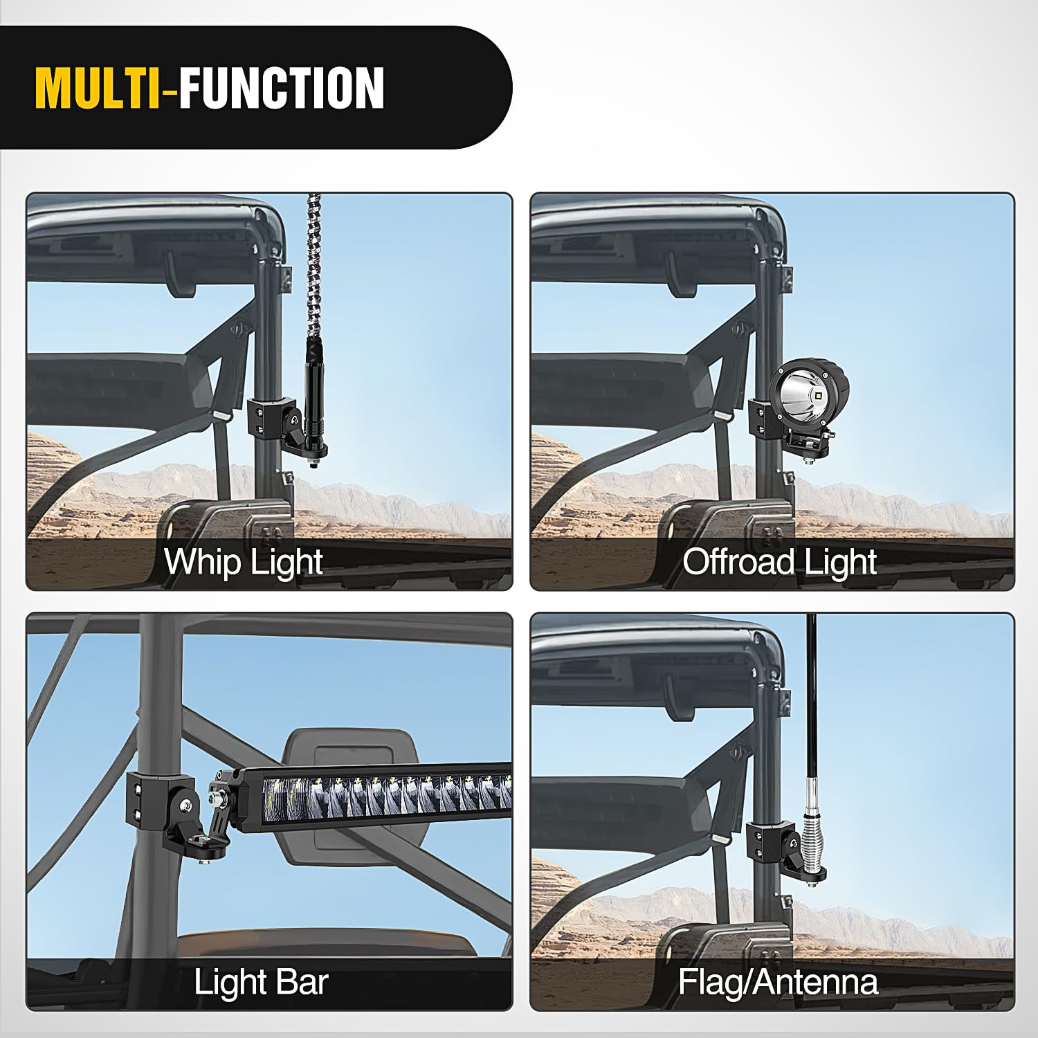 Nilight UTV Whip Light Mounts - Heavy Duty Steel, Adjustable, 2PCS for Pro-fit Cage, Compatible with Polaris Ranger & Can-Am Models