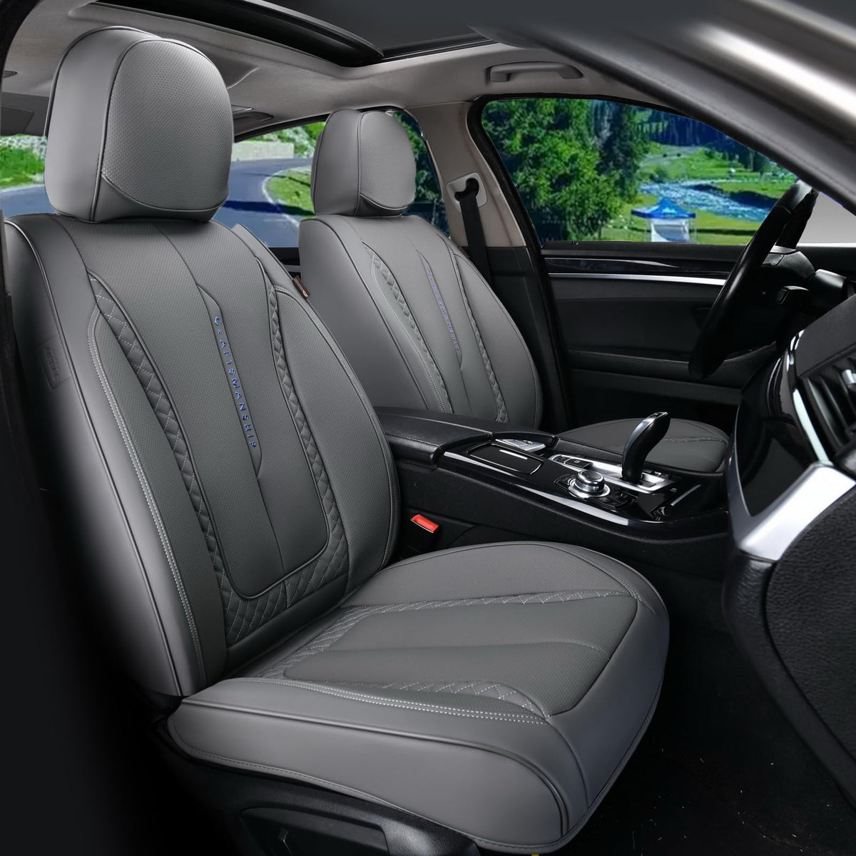 Coverado Car Seat Cover Front Seat, Gray Seat Covers Front Seats, Nappa Leather Waterproof, Car Seat Cushion, Car Seat Protector