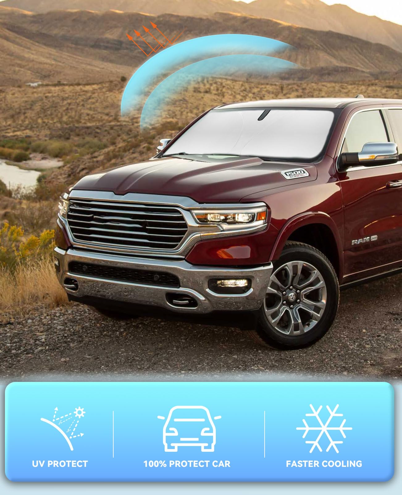 Sun Shade Windshield Sunshades Cover For 2019-2023 2024 2025 Dodge Ram 1500 Accessories Crewcab,Megacab Pickup,2Dr Regularcab,4D