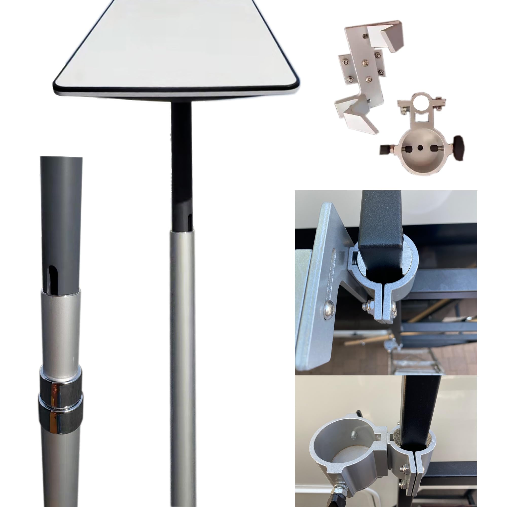 EEZ RV Products Telescopic 10ft Pole with Starlink Adapter and RV Ladder Mounting Bracket Kit (GEN 2 / V2) - Fits 1.0 Square L