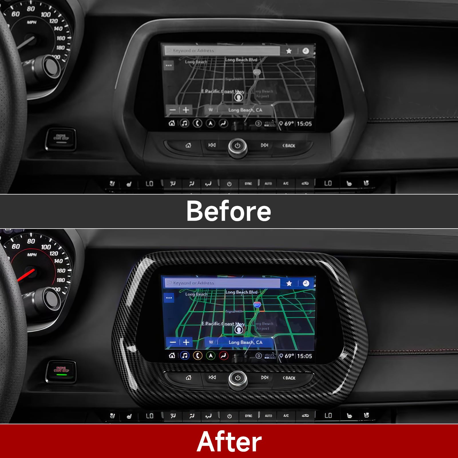 Car Sticker Center Control Navigation Panel Decal ABS Carbon Fiber Interior Trim Cover for Chevrolet Camaro 2016 2017 2018 2019