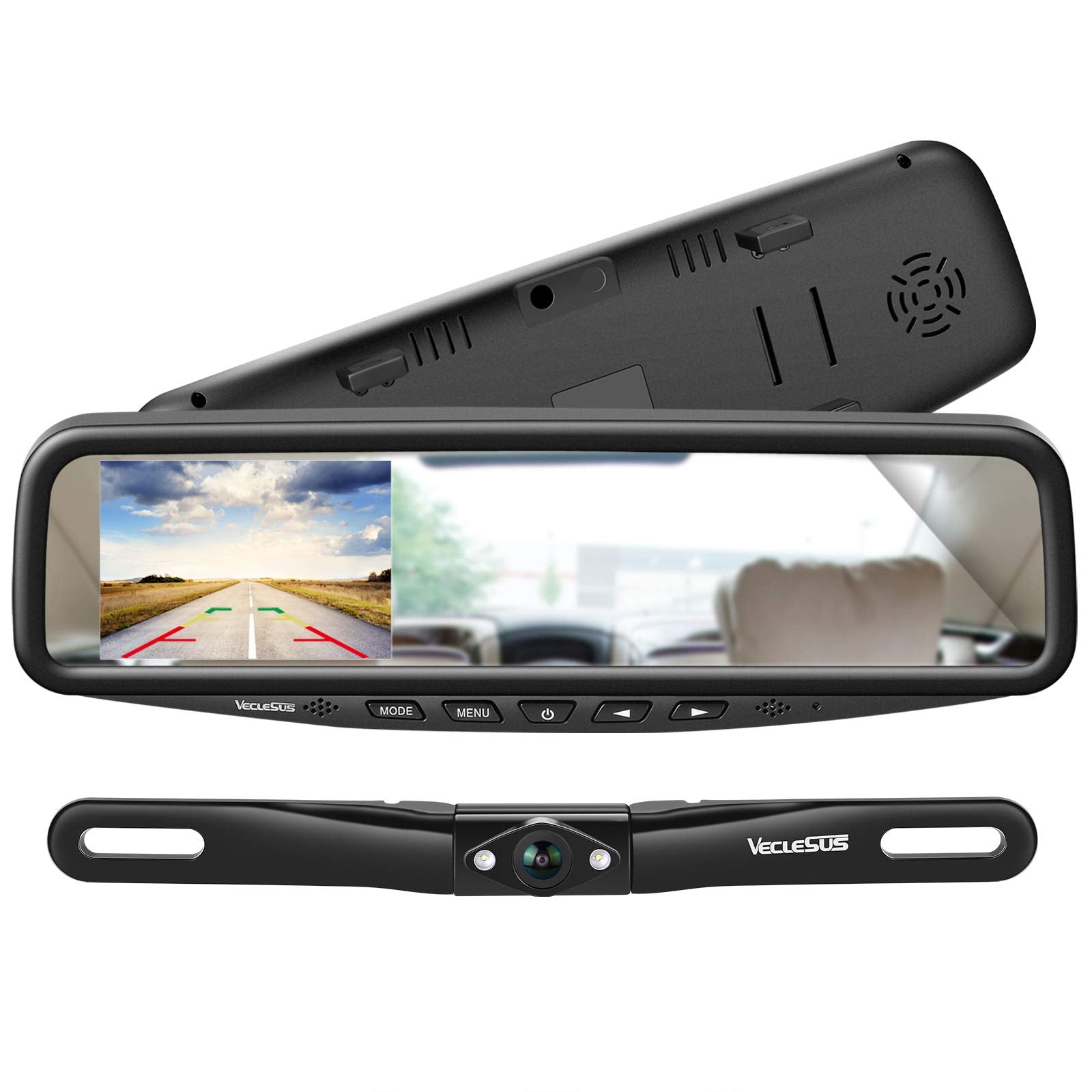 Veclesus Vt1 1080P Wired Car Backup Camera Kit, Easy To Install For Continuous Or Reversing Viewing, 4.3'' In-Mirror Clip-On Mon