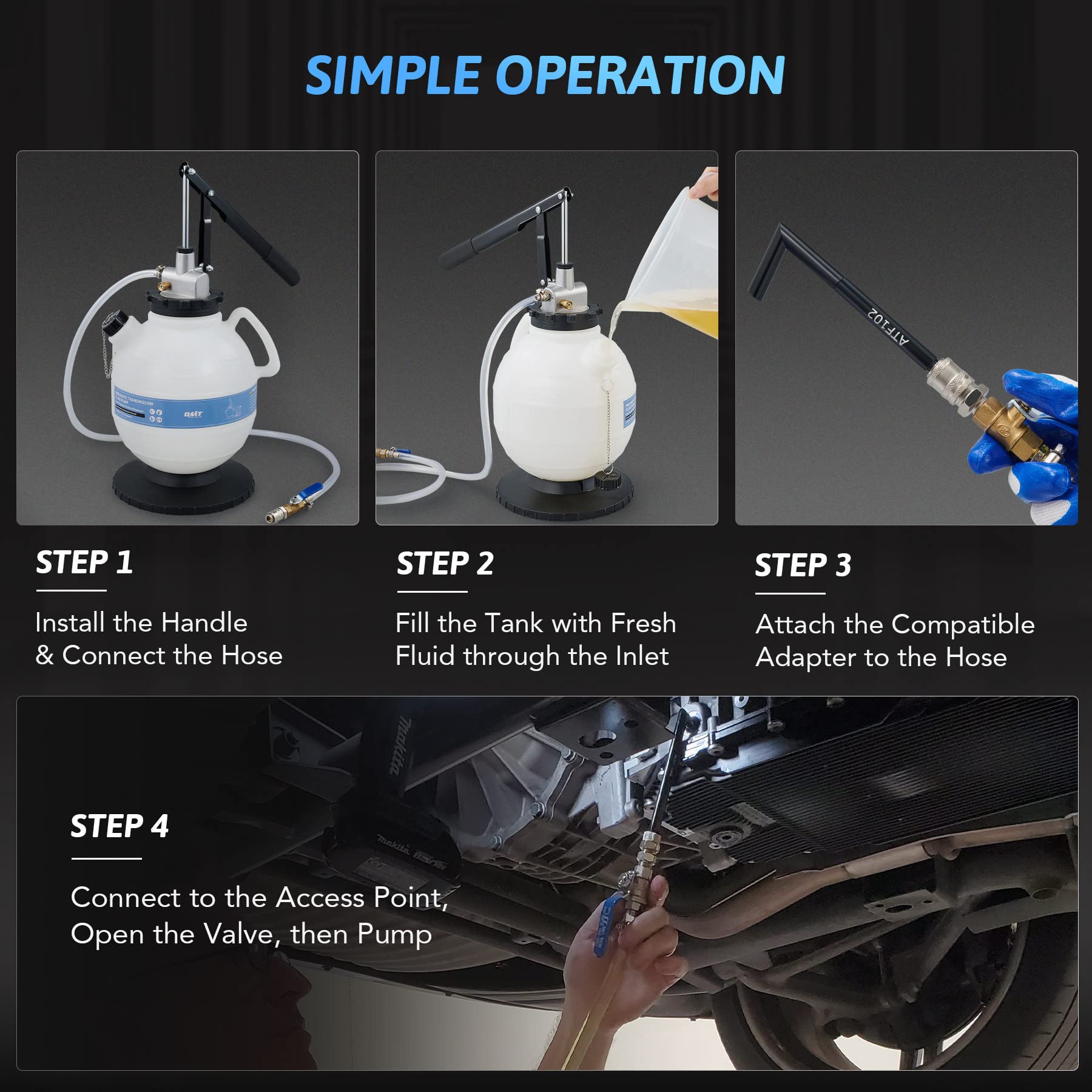 Orion Motor Tech 7.5L Transmission Fluid Pump, 2 Gallon Manual ATF Refill Kit Transmission Fluid Hand Pump Automotive, Transmission Fluid Transfer Pump, Transmission Fill Pump with 15 ATF Adapters