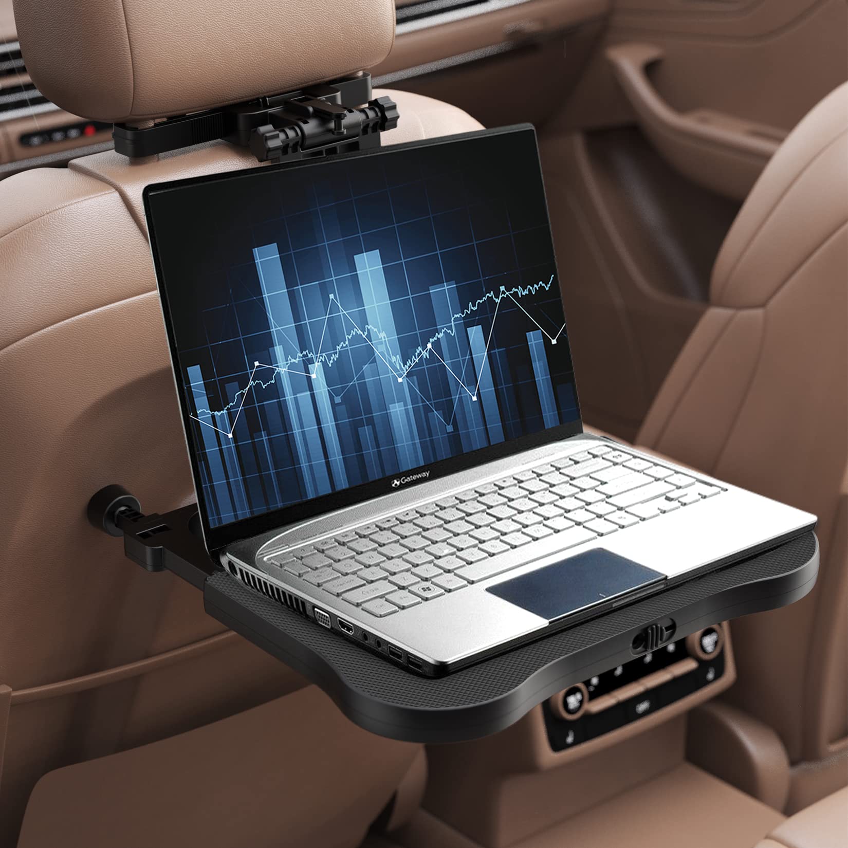 Tueou Car Seat Tray Table - Foldable Car Kids Passenger Roadtrip Eating Food Backseat Travel Trays Dinning Working Laptop Desk With Non-Slip Pad/Phone/Tablet Holder