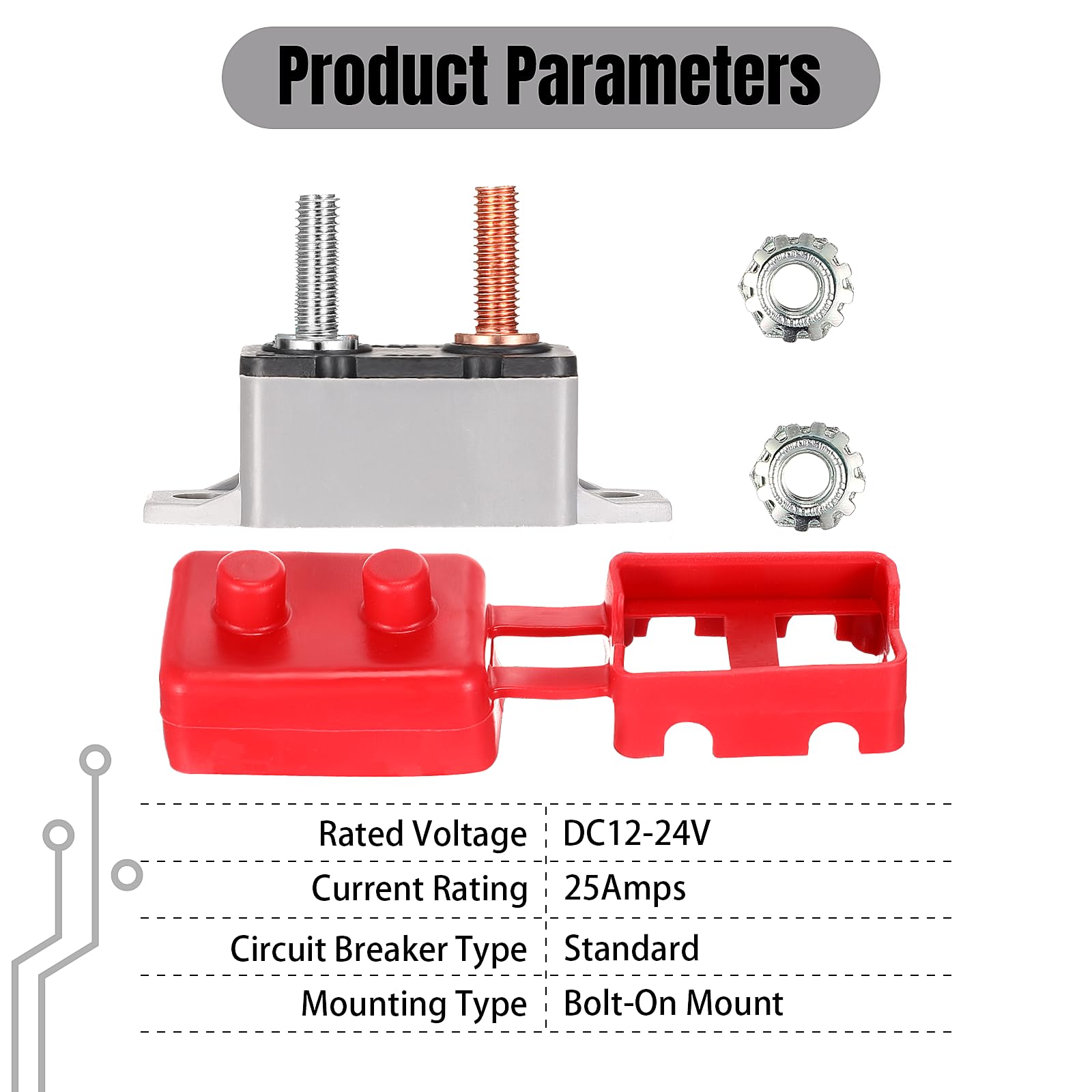 4 Pieces Dc 12V - 24V Automatic Reset Circuit Breaker Circuit Breaker With Cover Stud Bolt For Automotive And More (25 Amp)