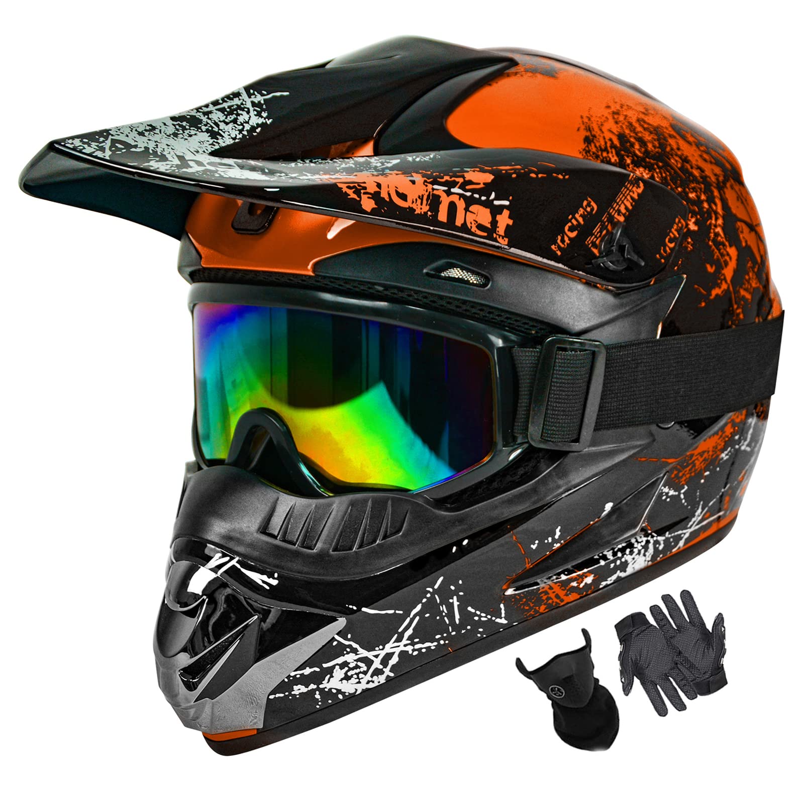 Dirt Bike Helmets Youth Motocross, Motorcycle, Bmx, Atv, Off-Road, Four Wheeler, Adult Moutain Bike Helmets Dot Approved (Goggle