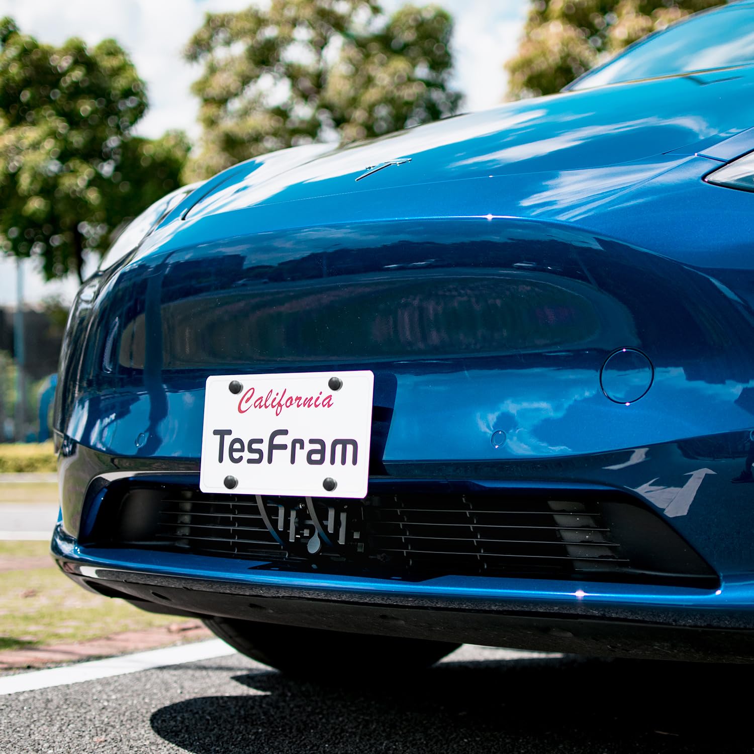 TesFram No Drill Front License Plate Holder for Tesla Model Y (2020-2024) - Height-Adjustable, Aluminum, Anti-Theft Bracket Mounting Kit