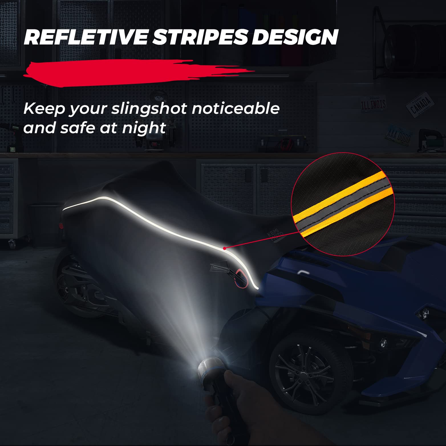 Kemimoto Half Cover Cockpit Cover Compatible With Polaris Slingshot, Windshield Cover Waterproof Windproof All Weather Protection Covers With Reflective Strips For Slingshot Accessories