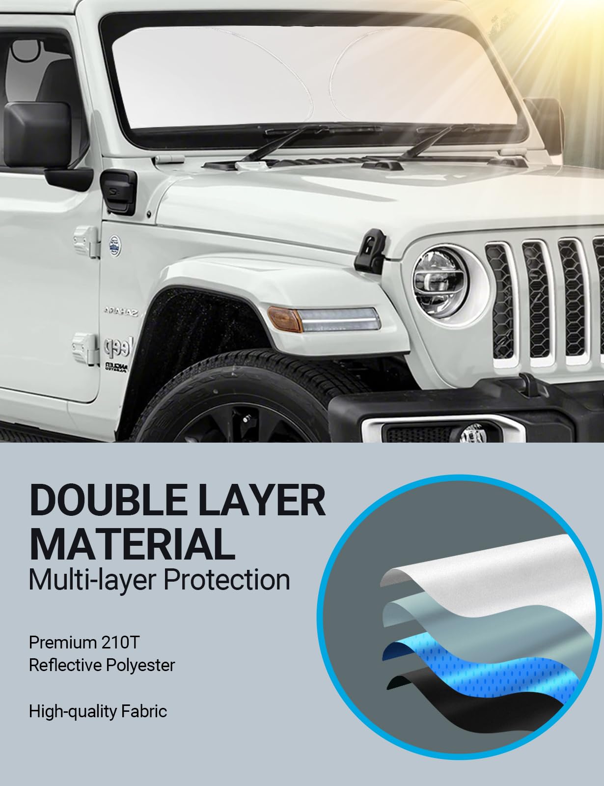 Proadsy 2025 Upgrade Front Windshield Sun Shade Foldable Sunshade Protector Custom Fit 2018-2024 2025 Jeep Wrangler Jl Jlu & Gladiator Jt Accessories