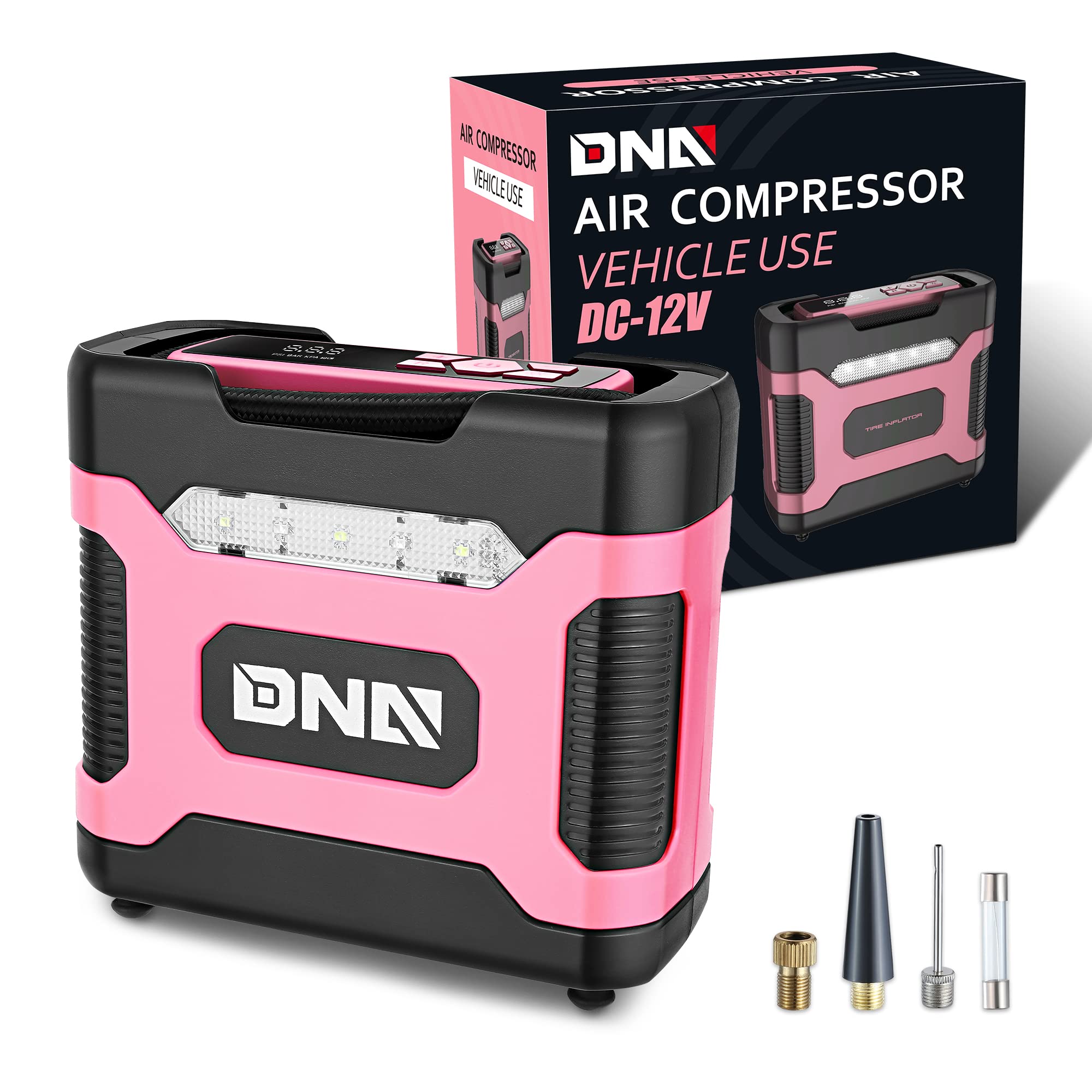 Dna Motoring Tools-00212 Pink 12V Dc Digital Tire Inflator Portable Air Compressor With Pressure Gauge For Cars, Bicycles, Motor