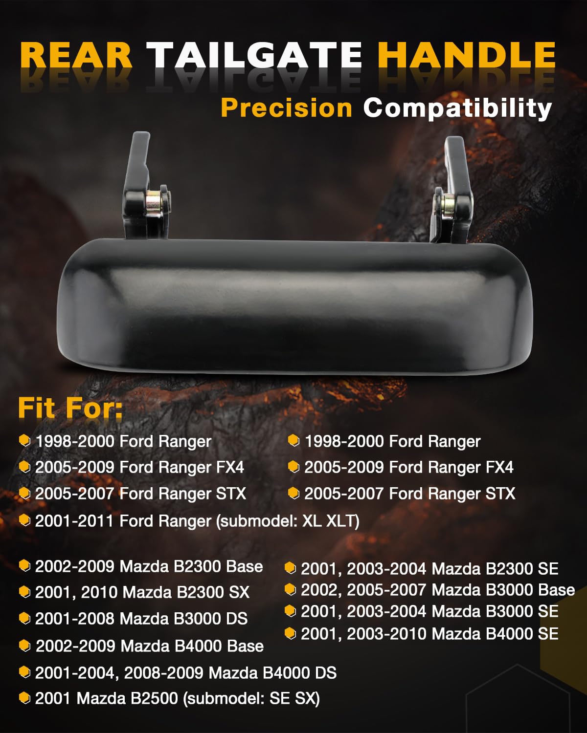 Metal Tailgate Door Handle, Compatible With 1998-2011 Ford Ranger, 01-10 Mazda B2300 B3000 B4000, Textured Exterior Rear Tail Ga