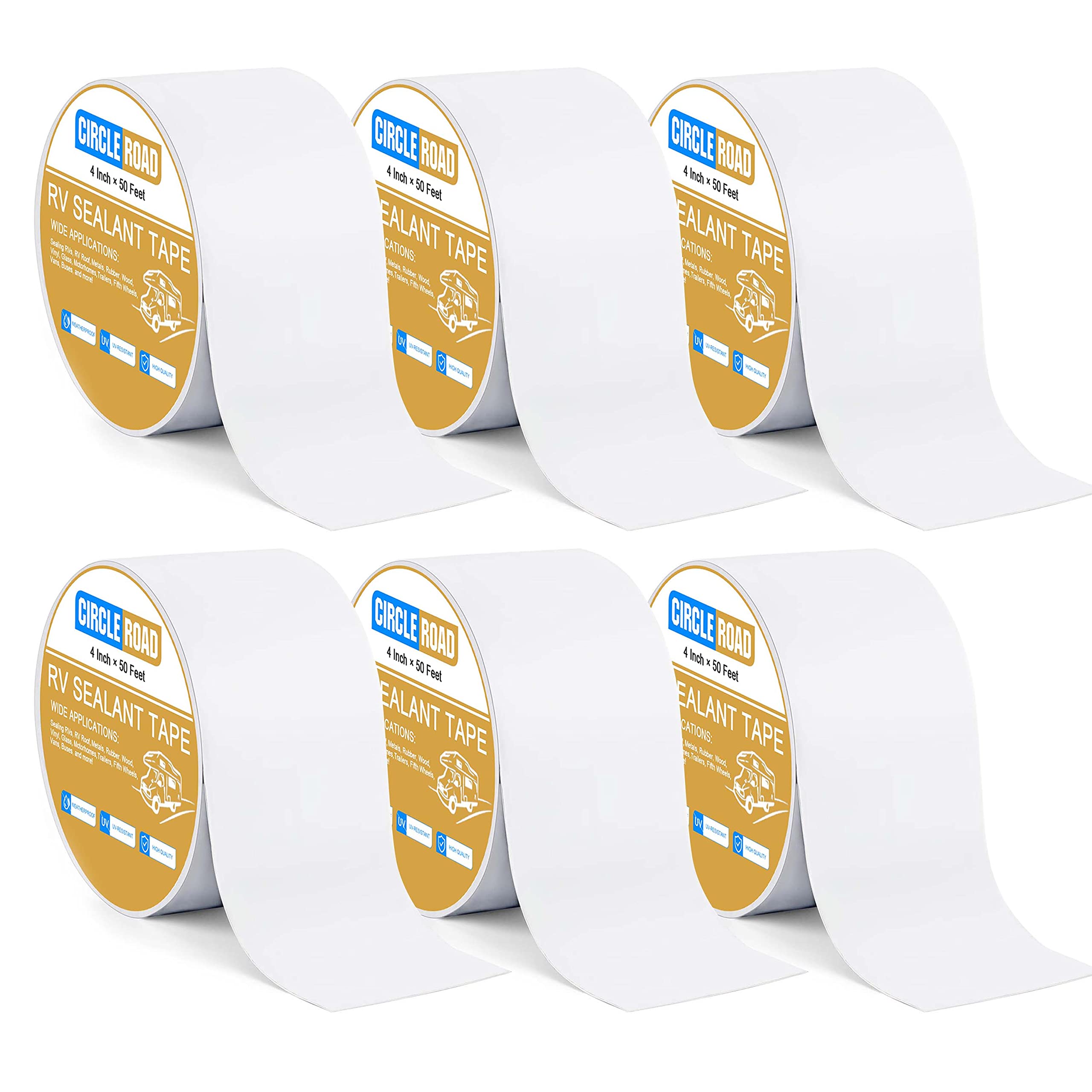 Rv Roof Tape White 6 Pack, 4 Inch X 50 Feet Rv Repair Sealant Tape, Stop Camper Roof Leaks, Uv-Resistant, Weatherproof And Reliable For Camper, Trailer, Boat (4In-50Ft 6Pack)