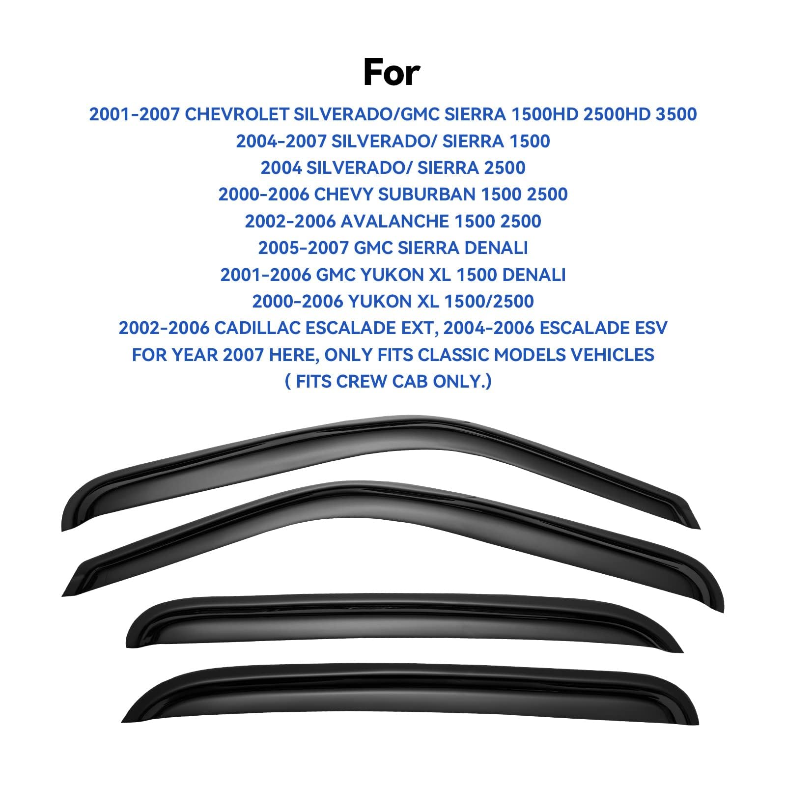 Window Visors Rain Guards For 2001-2007 Chevy Silverado/Gmc Sierra, Window Vent Wind Deflectors Visors Shades For 2000-2006 Subu