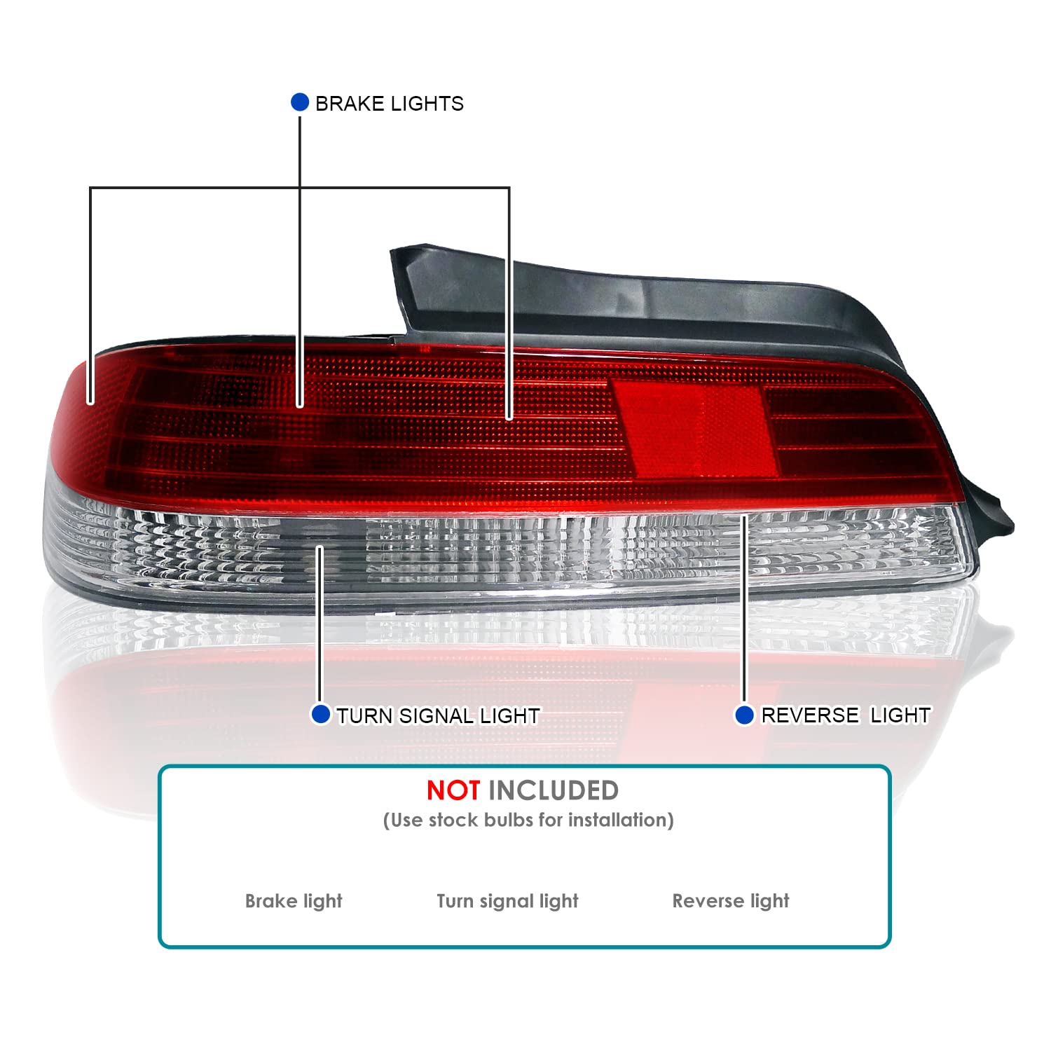 SPEC-D Tuning Tail Lights for 1997-2001 Honda Prelude, Red Clear Lens, Left + Right Pair, Model LT-PL97RPW-RS