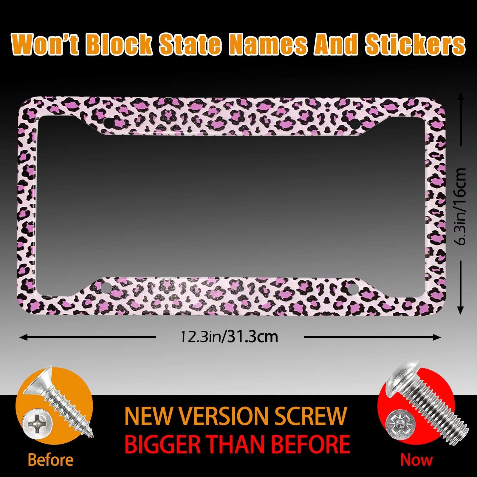 Pink Leopard Print License Plate Frame Metal Aluminum License Plate Cover Car Tag Holder With 4 Holes, Women Men Auto Decoration
